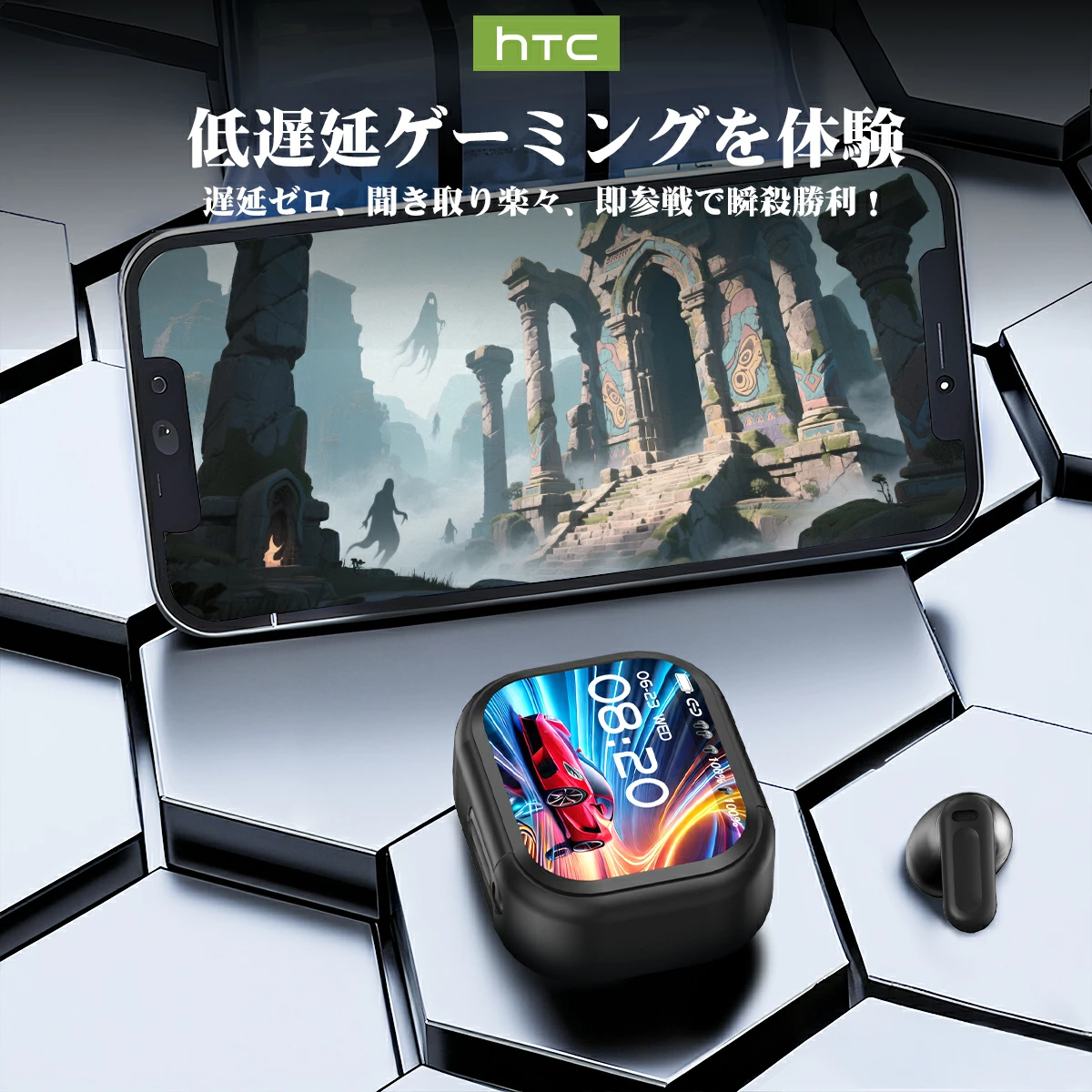 HTC NE20 AI翻訳イヤホン、134言語AI翻訳、Bluetooth V6.0、Bluetoothイヤーフック、低遅延、大容量バッテリー、10時間の連続再生、タッチスクリーン搭載。