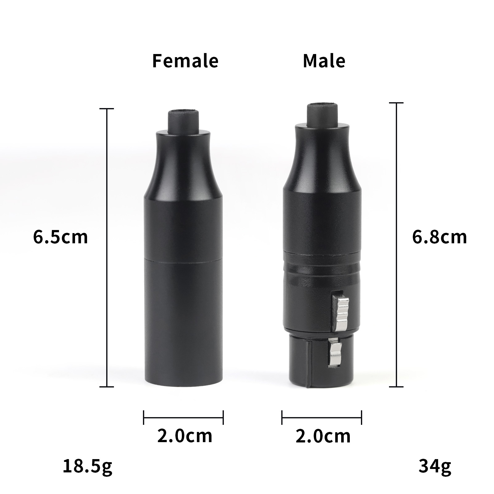 OKCSC XLRアクセサリー  高純度銅 金メッキ端子と耐環境性能XLR(メス)XLR(オス)接続性能の強調　φ2.5mm～5.5mm　合金製ケーシングと金属ブッシュ