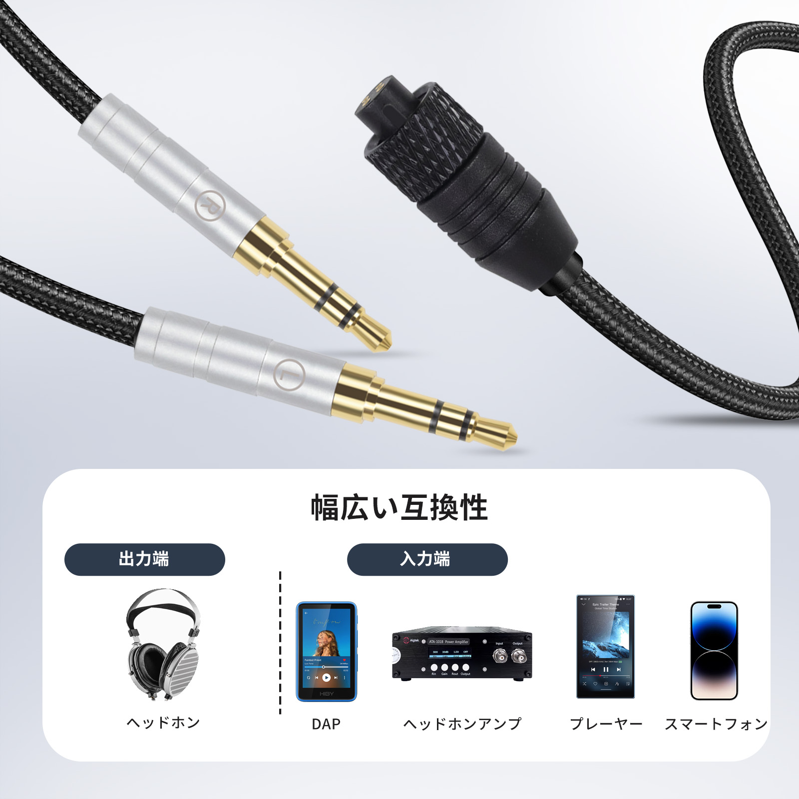 OKCSC TC4P コネクター交換可能リケーブル  24K金メッキ&高純度OFC ケーブル長さ約2メートル 2M 2.5mm/3.5mm/4.4mm/Type-C/Lightning/FOSTEX/shure1840/HD650/HD800/SR9/R70などに対応