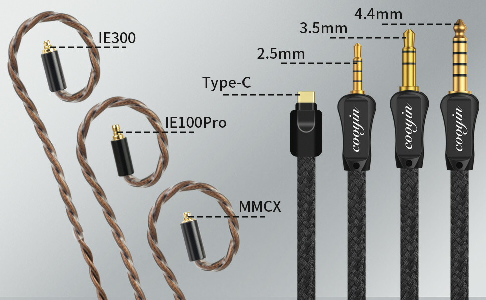 cooyin 醇音Pro リケーブル MMCX IE300 IE100PRO  2PINケーブル イヤホン HIFI音質  単結晶銀 Litz編み込み構造 Shure SE215 JVC HA-FX850 SENNHEISER IE300/IE600/IE900 ATH-LS400 KZ ZSN などに適合する HiFi 音質 HiFi イヤホン 専用  2.5mm 3.5mm 4.4mm Type-C