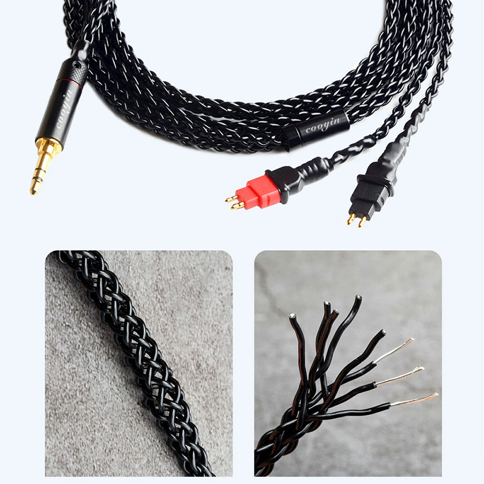 cooyin cy8BHD リケーブル ヘッドホンケーブル イヤホン・ヘッドホン用 8芯 銀メッキ単結晶銅 手編み Sennheiser HD650・HD600・HD580・HD660S等に適合 3.5mmプラグ(3極)x2