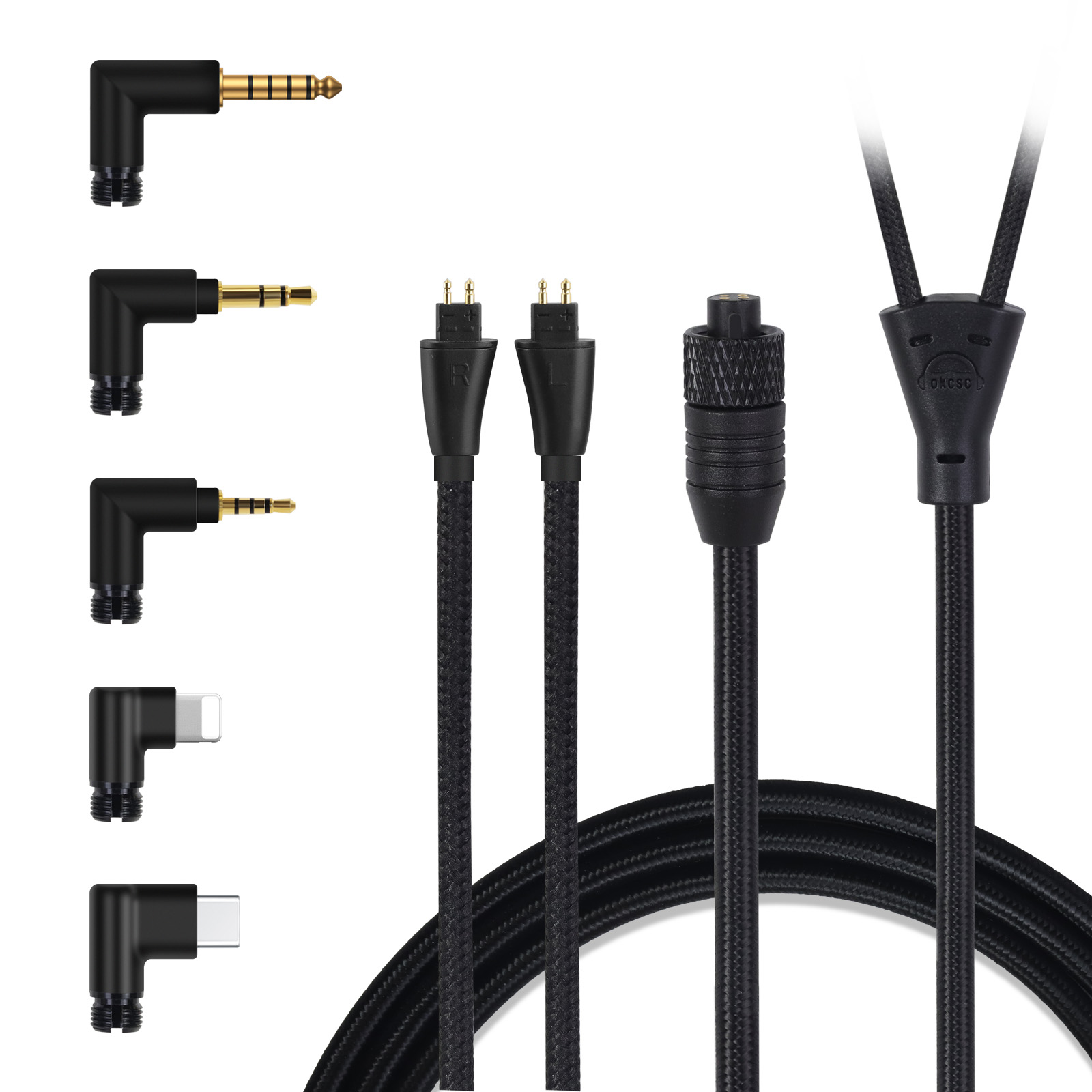 OKCSC TC4P コネクター交換可能リケーブル  24K金メッキ&高純度OFC ケーブル長さ約2メートル 2M 2.5mm/3.5mm/4.4mm/Type-C/Lightning/FOSTEX/shure1840/HD650/HD800/SR9/R70などに対応