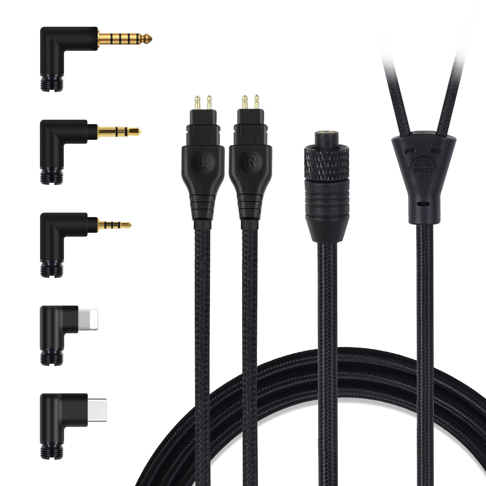 OKCSC TC4P コネクター交換可能リケーブル  24K金メッキ&高純度OFC ケーブル長さ約2メートル 2M 2.5mm/3.5mm/4.4mm/Type-C/Lightning/FOSTEX/shure1840/HD650/HD800/SR9/R70などに対応