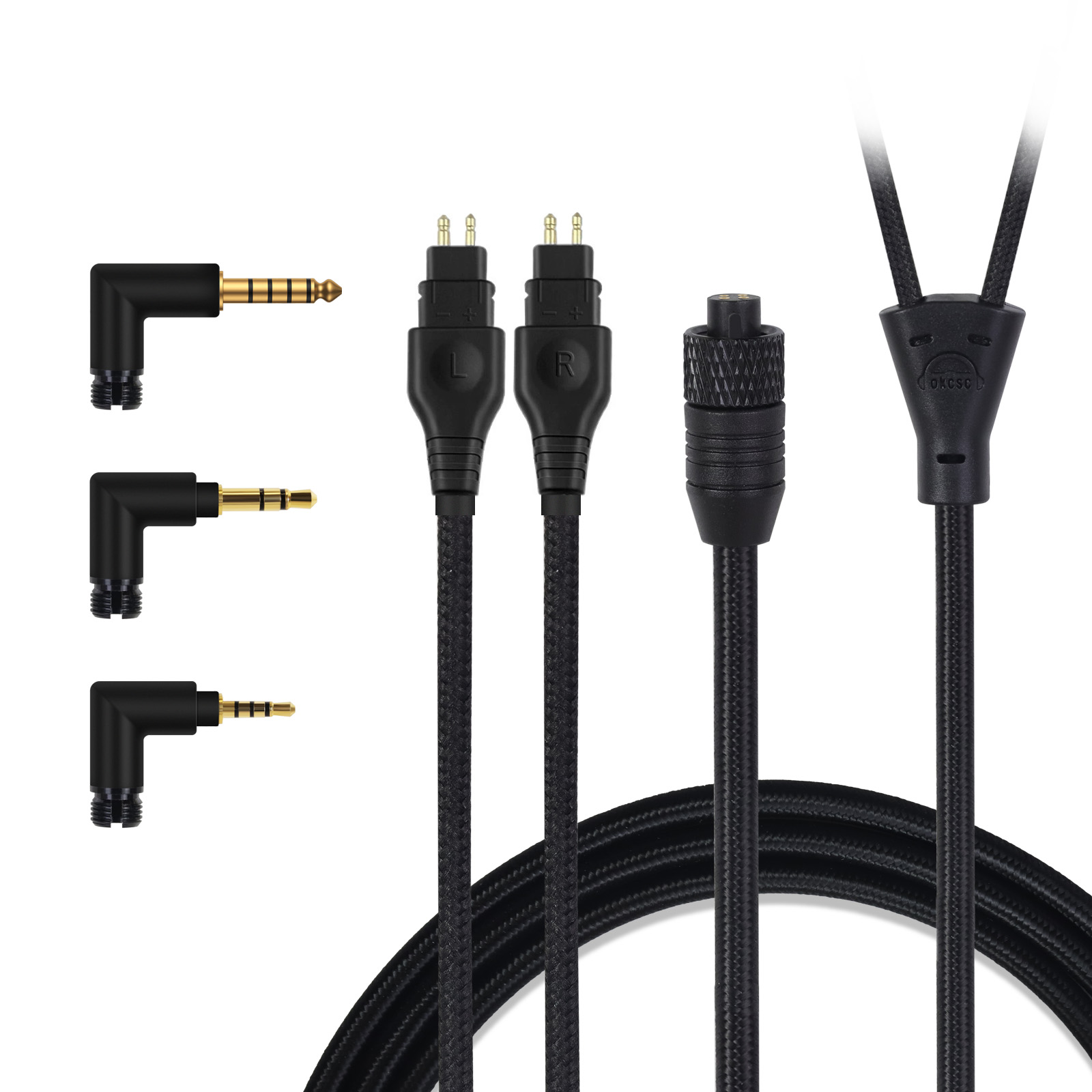 OKCSC TC4P コネクター交換可能リケーブル  24K金メッキ&高純度OFC ケーブル長さ約2メートル 2M 2.5mm/3.5mm/4.4mm/Type-C/Lightning/FOSTEX/shure1840/HD650/HD800/SR9/R70などに対応