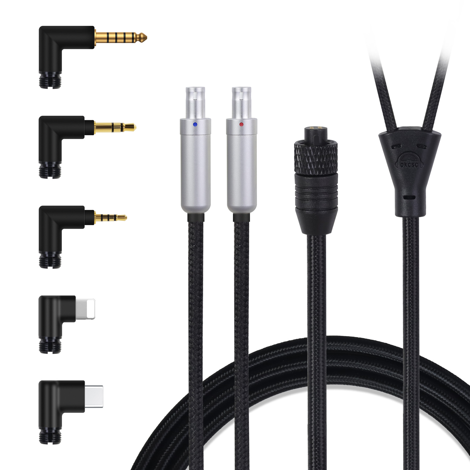 OKCSC TC4P コネクター交換可能リケーブル  24K金メッキ&高純度OFC ケーブル長さ約2メートル 2M 2.5mm/3.5mm/4.4mm/Type-C/Lightning/FOSTEX/shure1840/HD650/HD800/SR9/R70などに対応