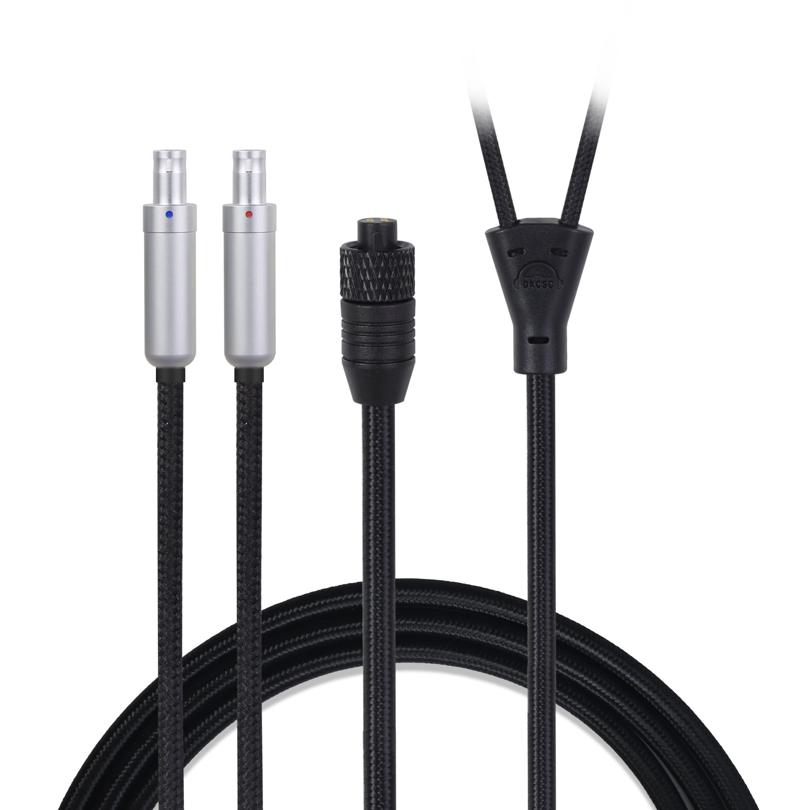 OKCSC TC4P コネクター交換可能リケーブル  24K金メッキ&高純度OFC ケーブル長さ約2メートル 2M 2.5mm/3.5mm/4.4mm/Type-C/Lightning/FOSTEX/shure1840/HD650/HD800/SR9/R70などに対応