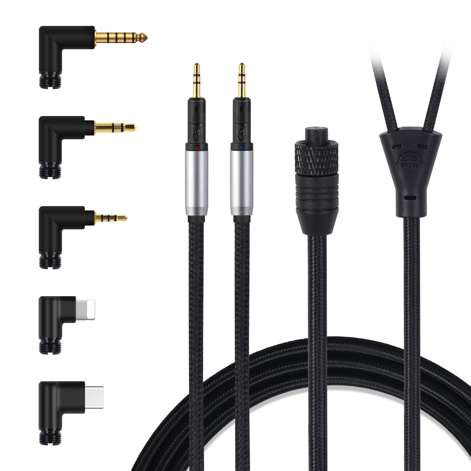 OKCSC TC4P コネクター交換可能リケーブル  24K金メッキ&高純度OFC ケーブル長さ約2メートル 2M 2.5mm/3.5mm/4.4mm/Type-C/Lightning/FOSTEX/shure1840/HD650/HD800/SR9/R70などに対応