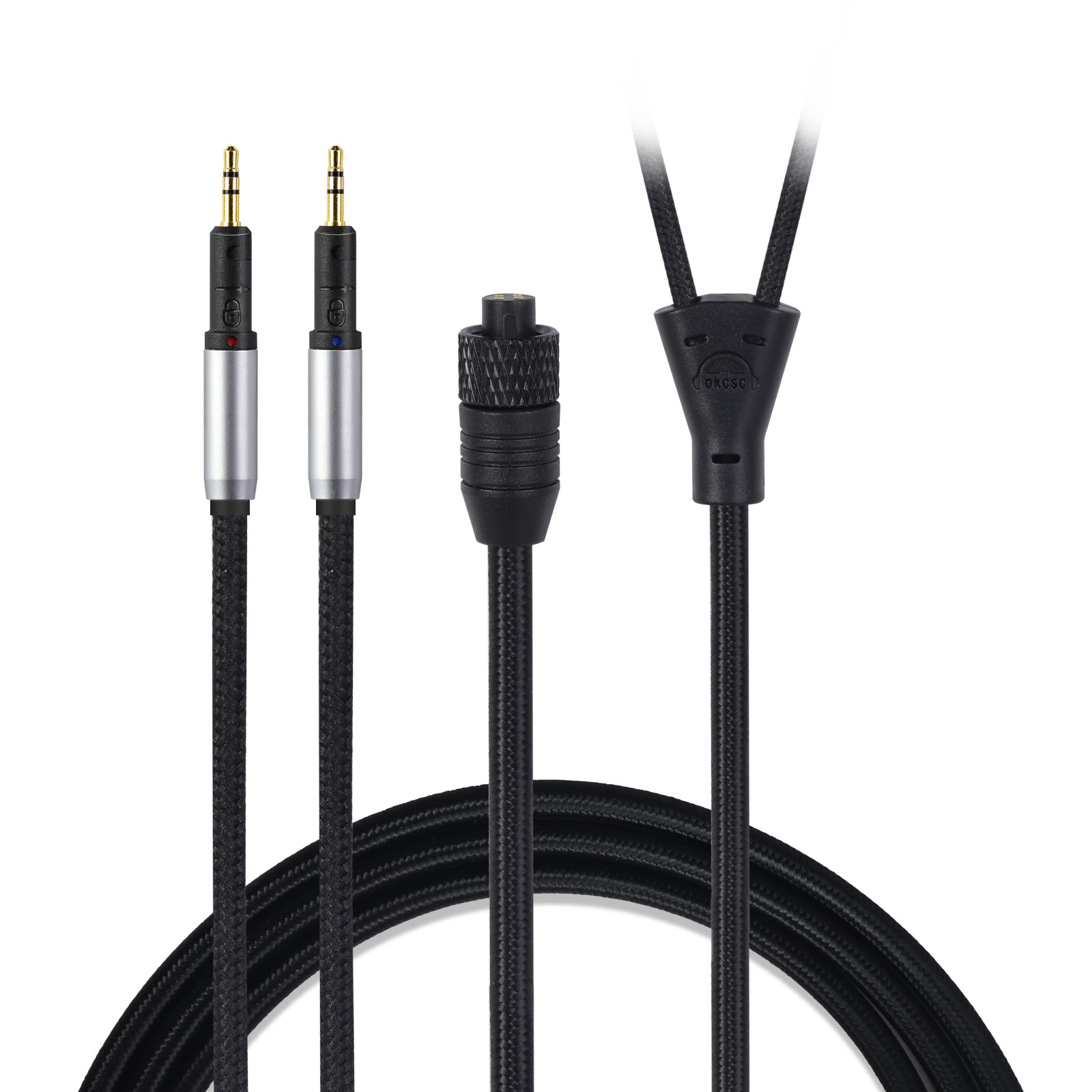 OKCSC TC4P コネクター交換可能リケーブル  24K金メッキ&高純度OFC ケーブル長さ約2メートル 2M 2.5mm/3.5mm/4.4mm/Type-C/Lightning/FOSTEX/shure1840/HD650/HD800/SR9/R70などに対応