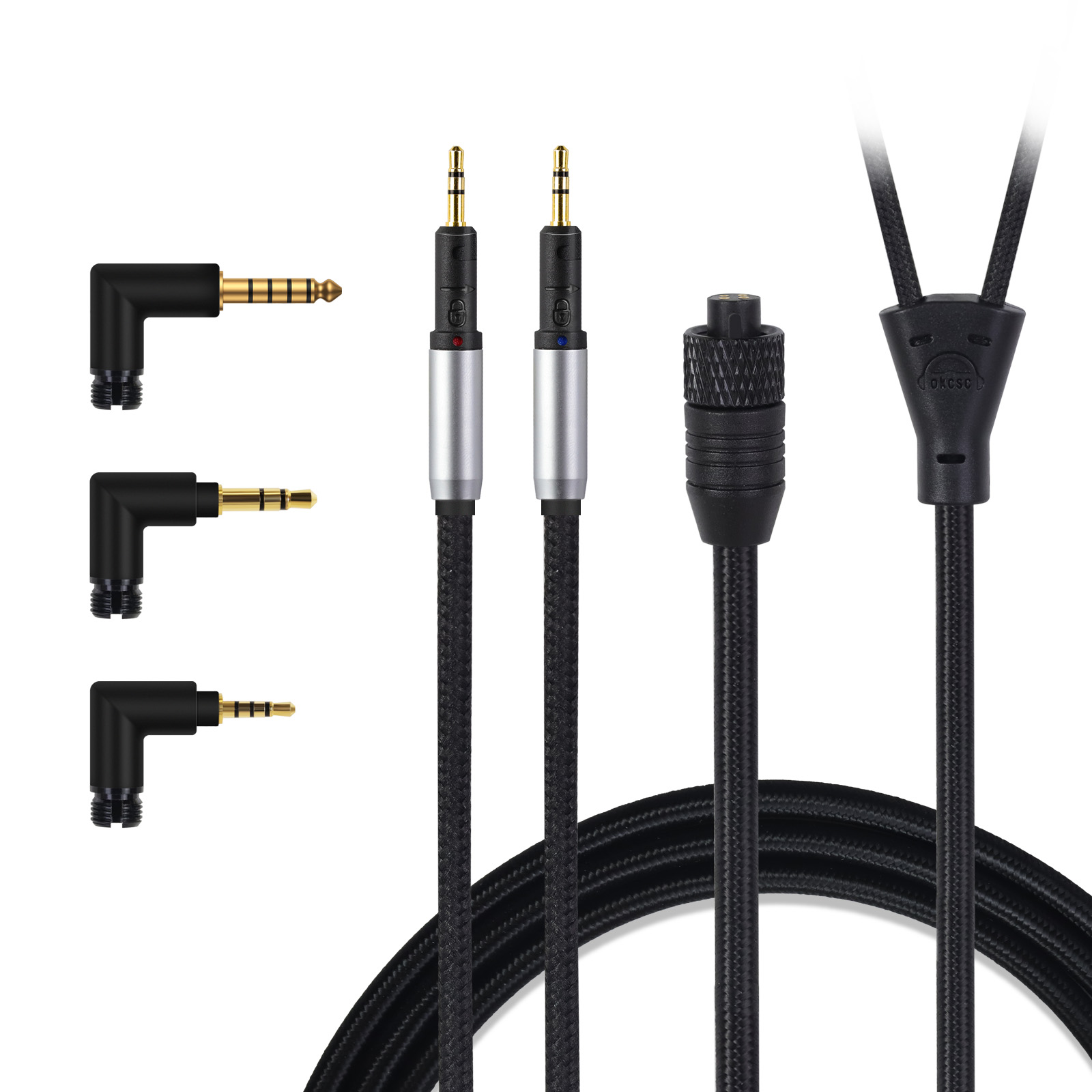 OKCSC TC4P コネクター交換可能リケーブル  24K金メッキ&高純度OFC ケーブル長さ約2メートル 2M 2.5mm/3.5mm/4.4mm/Type-C/Lightning/FOSTEX/shure1840/HD650/HD800/SR9/R70などに対応