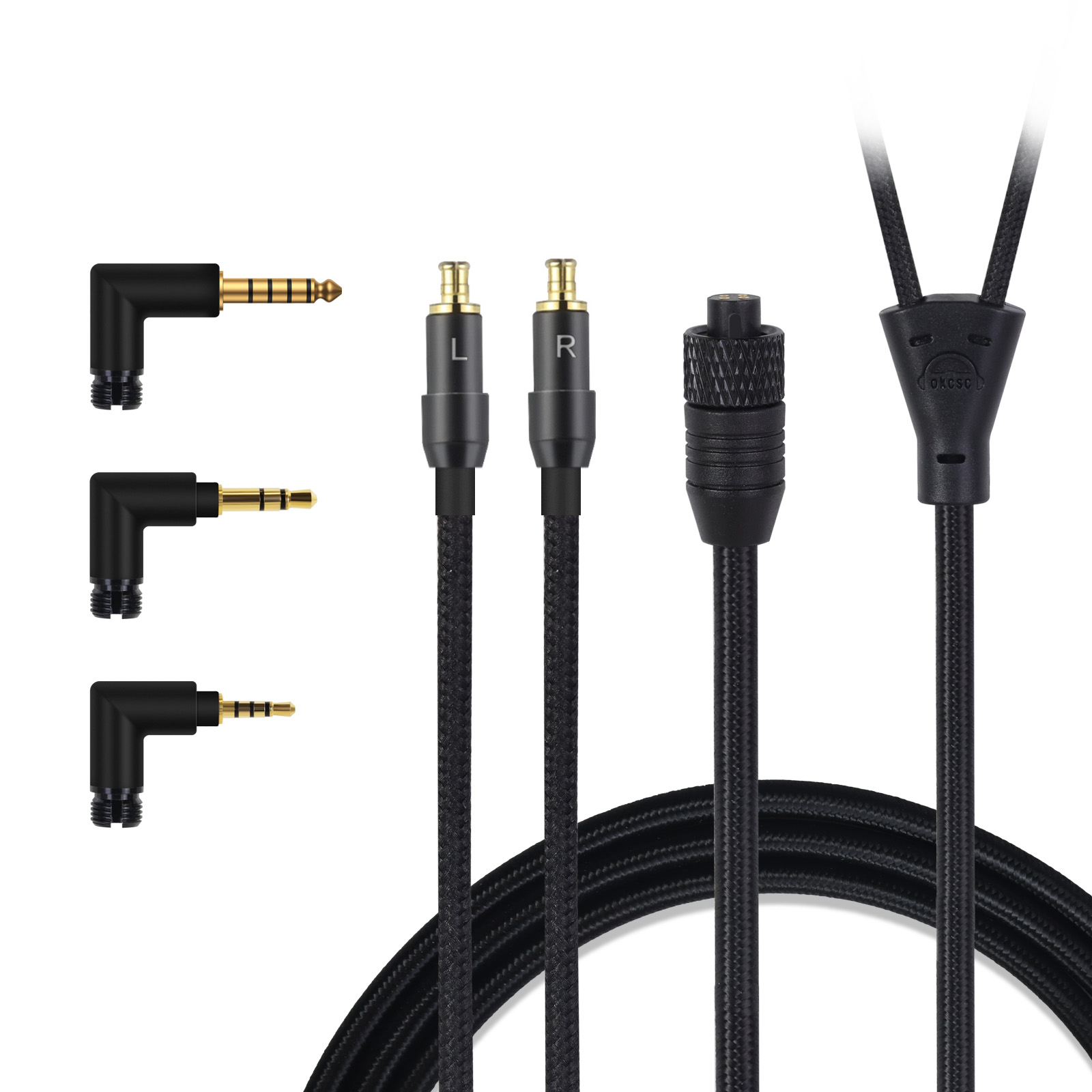 OKCSC TC4P コネクター交換可能リケーブル  24K金メッキ&高純度OFC ケーブル長さ約2メートル 2M 2.5mm/3.5mm/4.4mm/Type-C/Lightning/FOSTEX/shure1840/HD650/HD800/SR9/R70などに対応