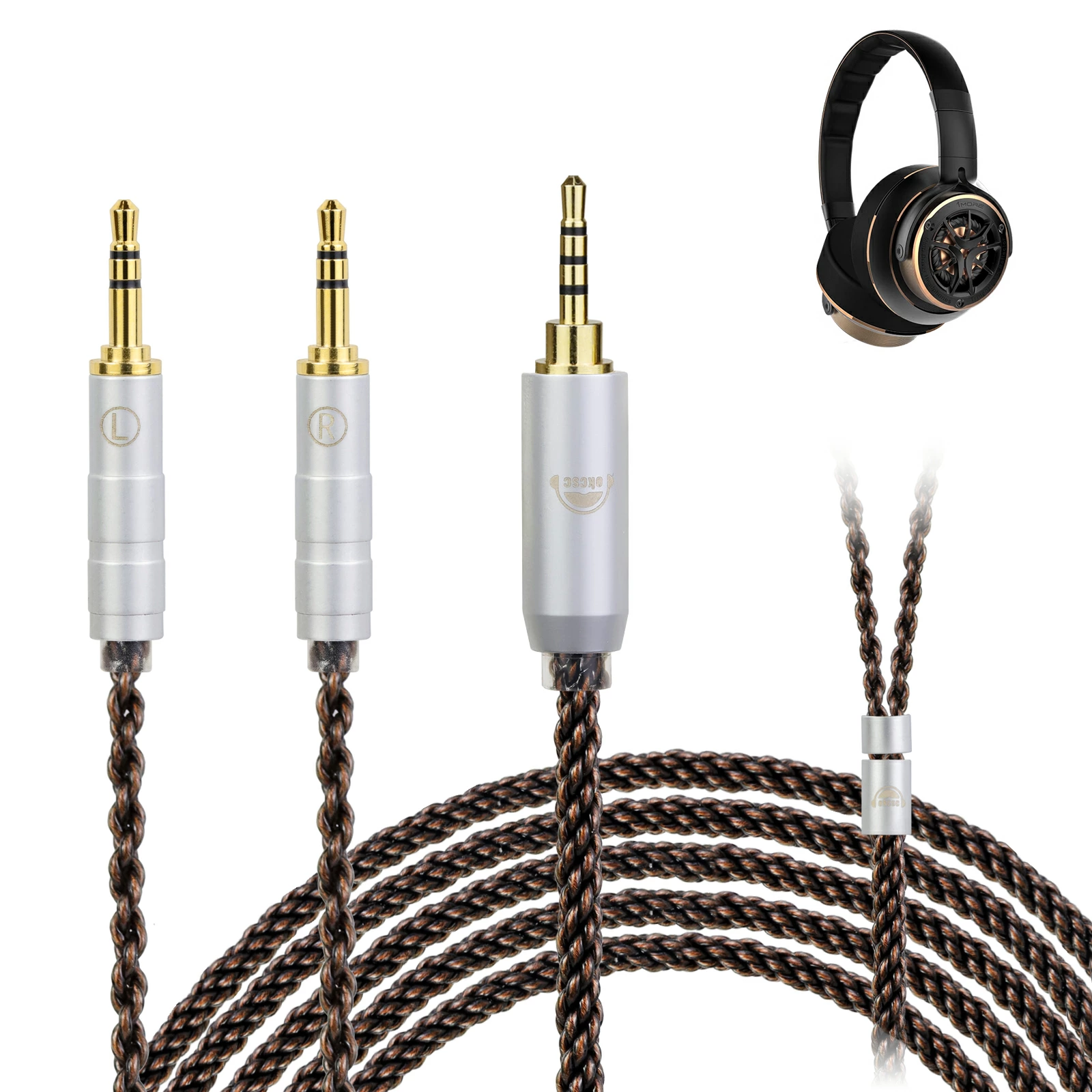 okcsc ZT8 リケーブル DUAL 2.5MM ケーブル イヤホンケーブル 無酸素銅 8芯 純銅OFC Sol Republic V8 V10 V12 X3 Master Tracks HD/HD2 hifiman HE350 HE440S HE4401(Old Edition) HE560 H1000 などに適合する 2.5mm 3.5mm 4.4mm