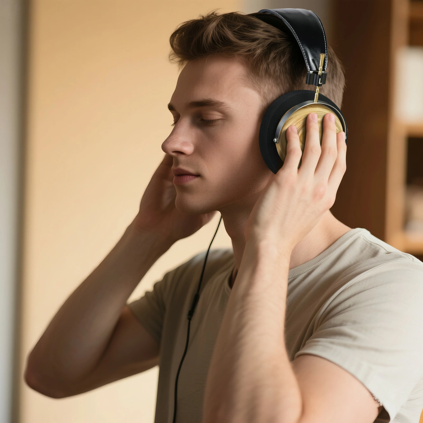 okcsc ヘッドホン 白蜡木ヘッドホン オープン型 木製 高解像度サウンド  高音質 高級感 装着感 50mmドライバー対応 プレゼント ギフト