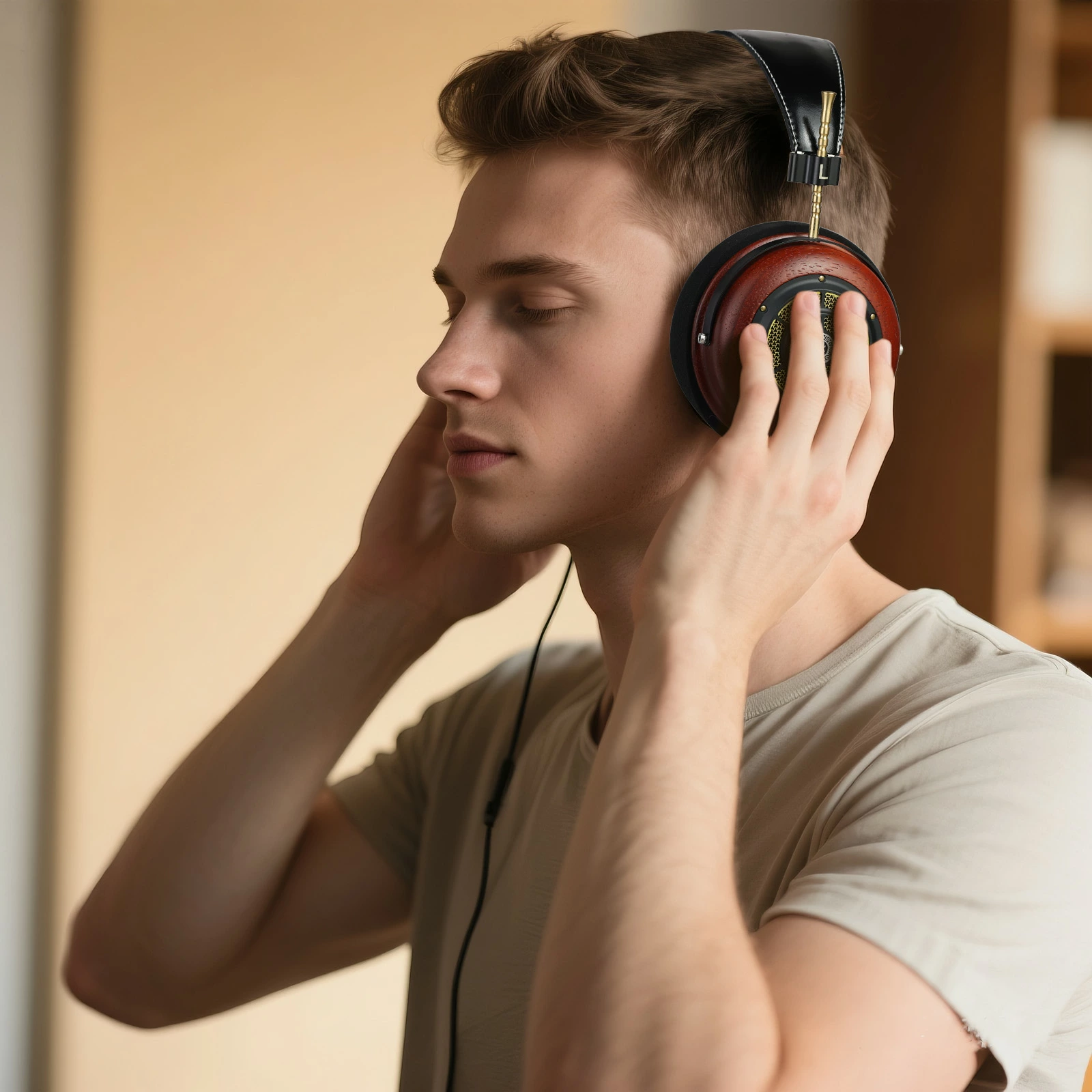 okcsc ヘッドホン ハナカリン木製イヤホン オープン型 木製 高解像度サウンド 高音質 高級感 装着感 52mm平面磁気ドライバー搭載 プレゼント ギフト