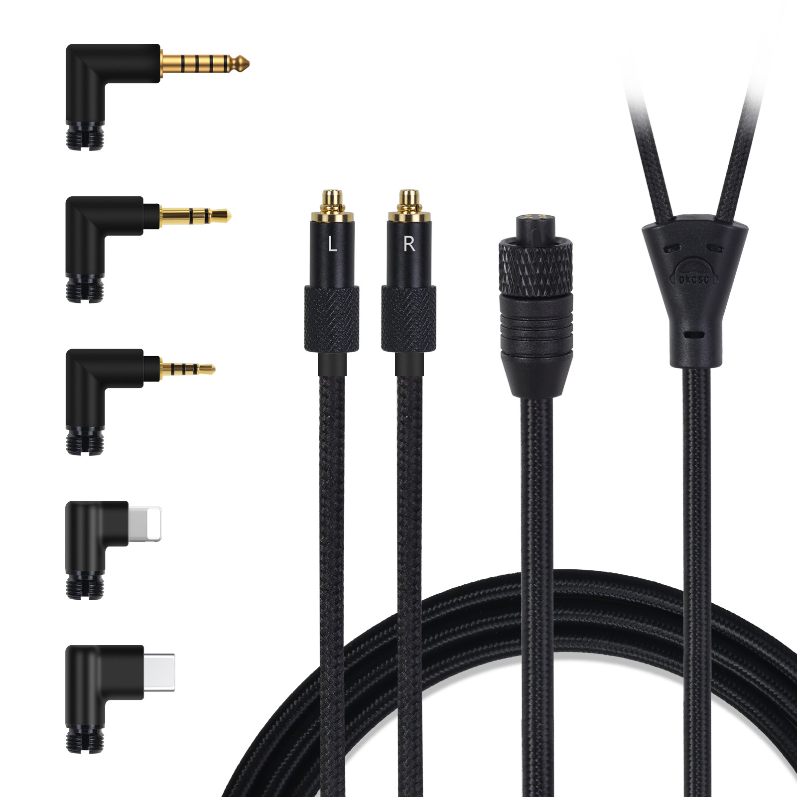 OKCSC TC4P コネクター交換可能リケーブル  24K金メッキ&高純度OFC ケーブル長さ約2メートル 2M 2.5mm/3.5mm/4.4mm/Type-C/Lightning/FOSTEX/shure1840/HD650/HD800/SR9/R70などに対応