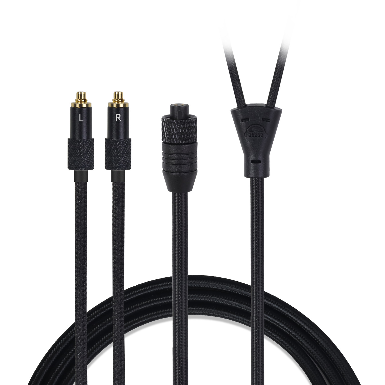 OKCSC TC4P コネクター交換可能リケーブル  24K金メッキ&高純度OFC ケーブル長さ約2メートル 2M 2.5mm/3.5mm/4.4mm/Type-C/Lightning/FOSTEX/shure1840/HD650/HD800/SR9/R70などに対応