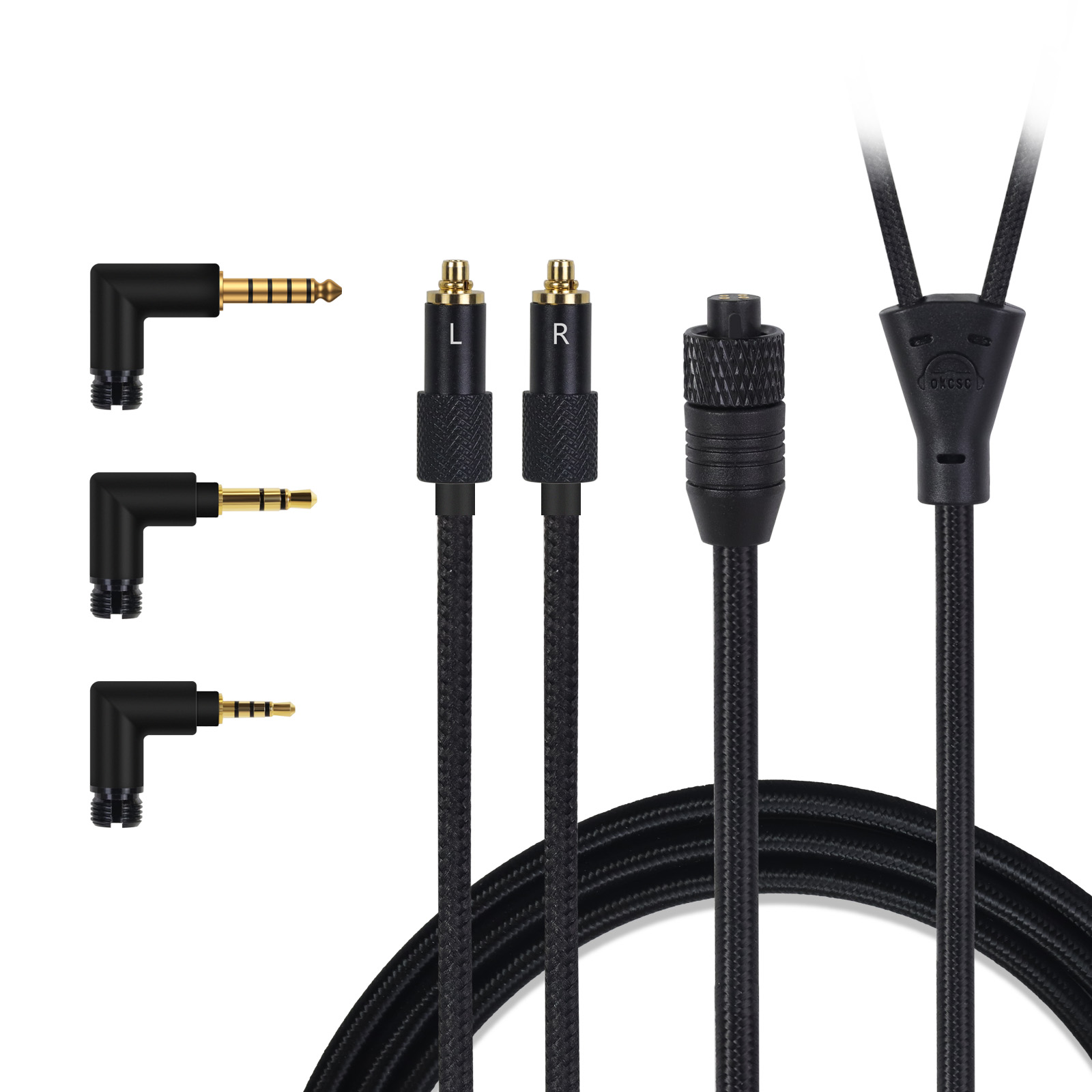OKCSC TC4P コネクター交換可能リケーブル  24K金メッキ&高純度OFC ケーブル長さ約2メートル 2M 2.5mm/3.5mm/4.4mm/Type-C/Lightning/FOSTEX/shure1840/HD650/HD800/SR9/R70などに対応