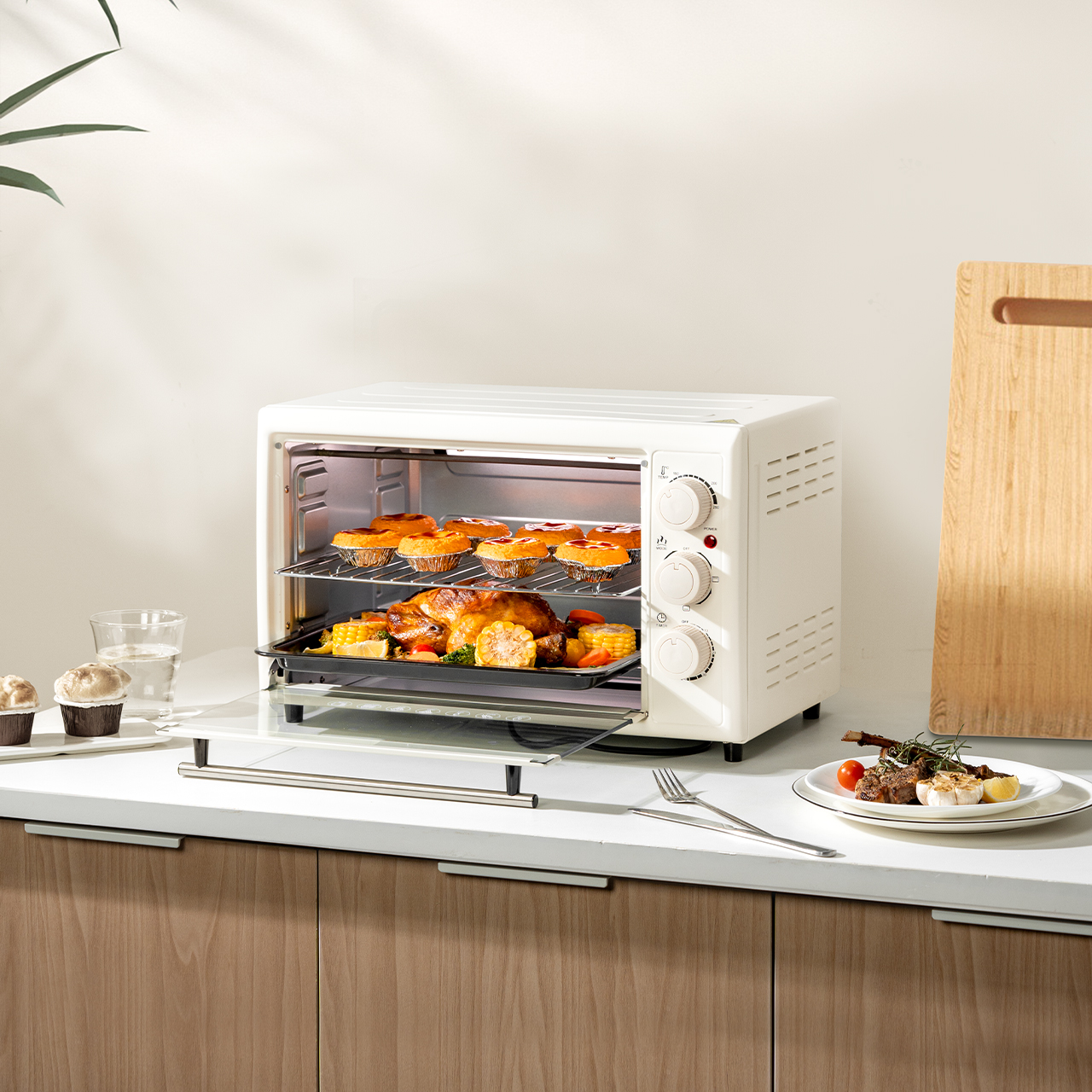 Simplus เตาปิ้งย่างไฟฟ้า เตาอบไฟฟ้า 30 ลิตร เตาอบไฟฟ้ามัลติฟังก์ชั่นอัจฉริยะ Counter Top Oven DKXH006