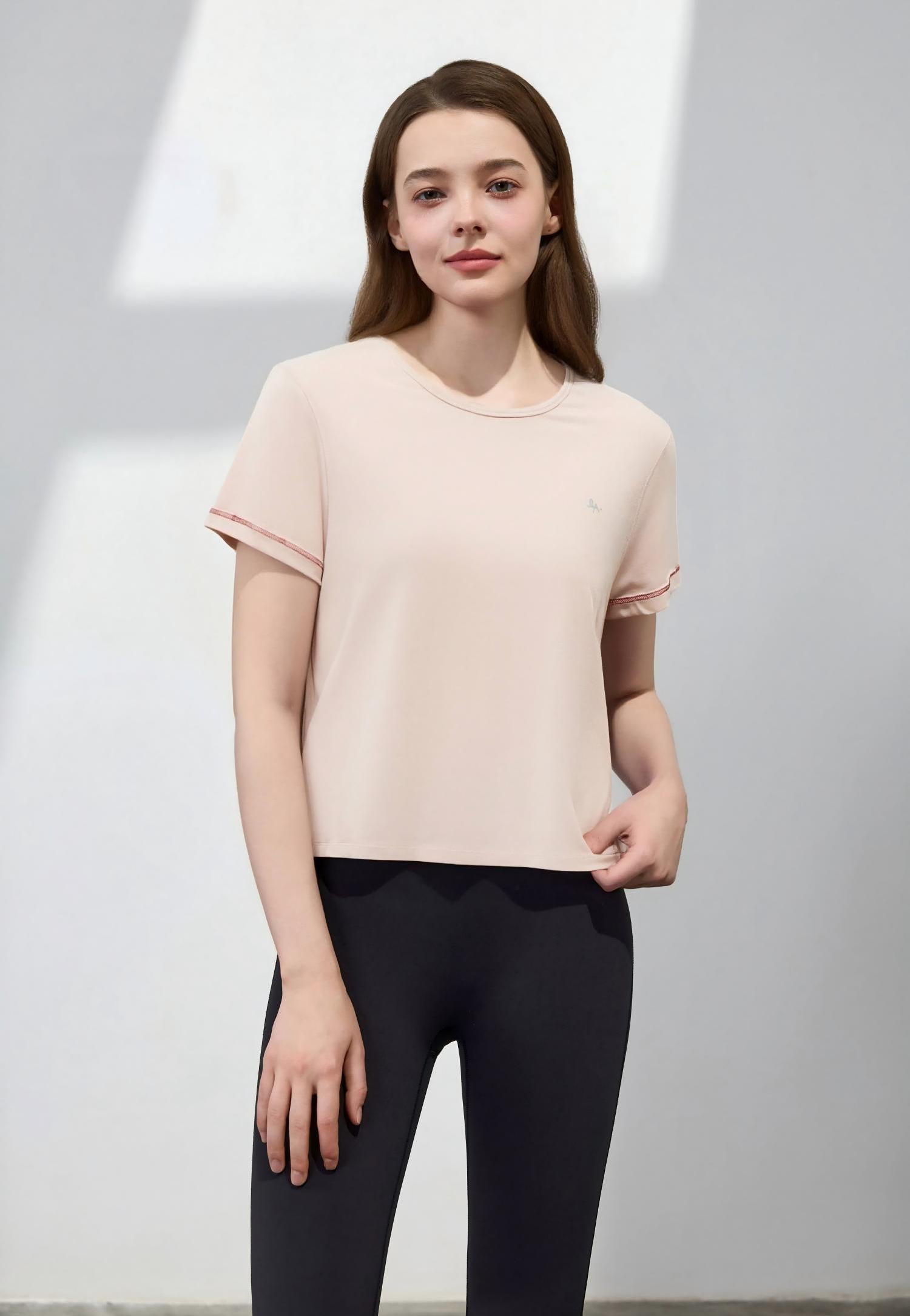 Everyday Contrast Stitch Tee-Pearl Pink 2.0