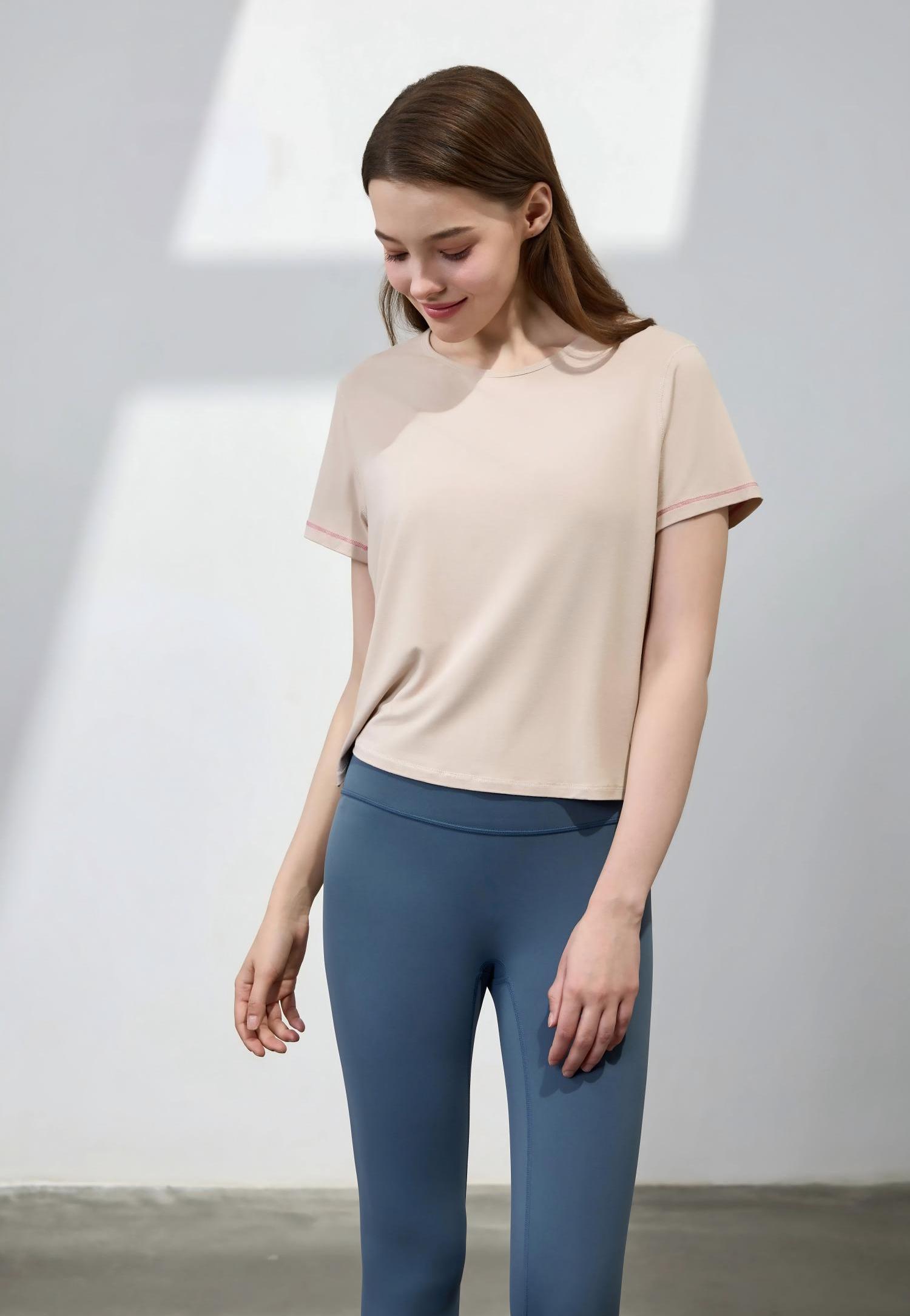 Everyday Contrast Stitch Tee-Taro Grey