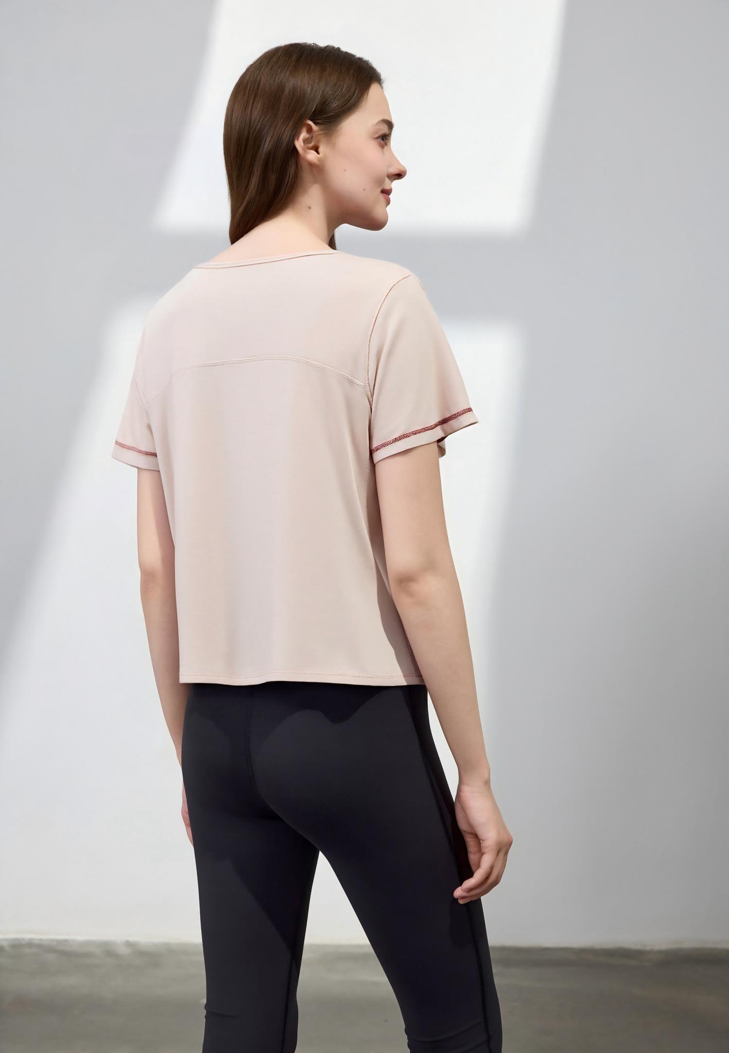 Everyday Contrast Stitch Tee-Pearl Pink 2.0