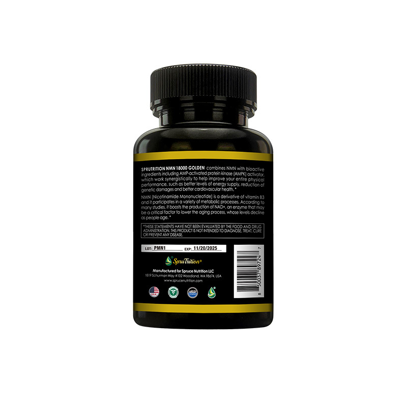 【 Spruce Nutrition 】NMN18000 NMN + AMPK + PS + PQQ 逆齡四合一｜逆齡抗老 + 保護心腦血管｜NMN18000 GOLDEN｜90 粒裝（美國原裝行貨）美國雲杉SPRUCE