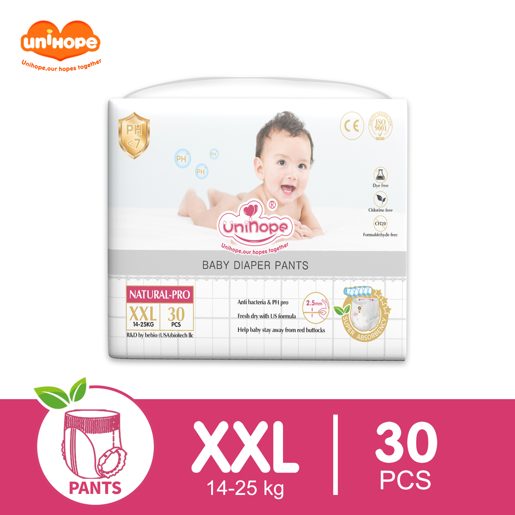 Unihope Natural Pro Baby Diapers Pants Ultra Thin Skin Friendly S/M/L/XL/XXL