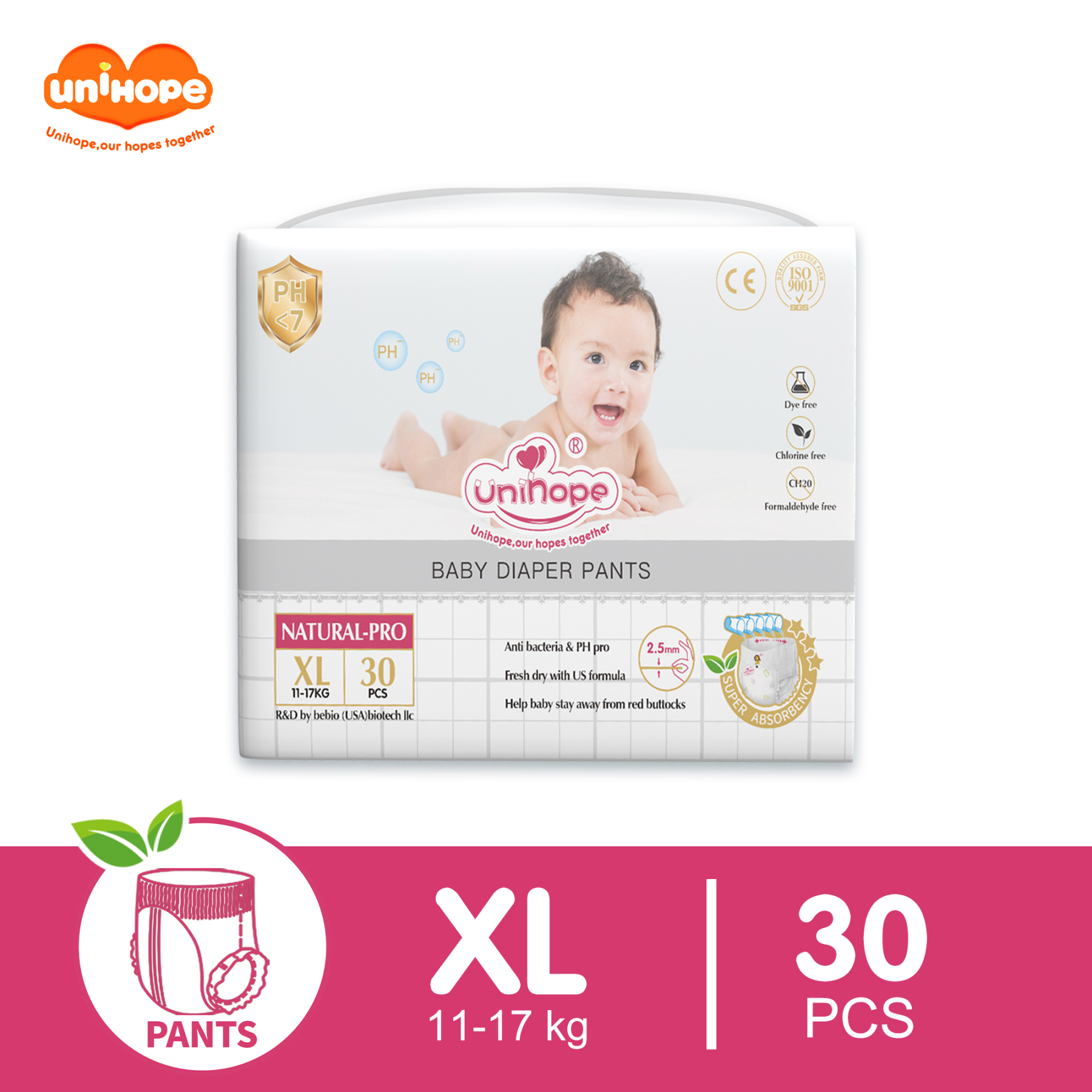 Unihope Natural Pro Baby Diapers Pants Ultra Thin Skin Friendly S/M/L/XL/XXL