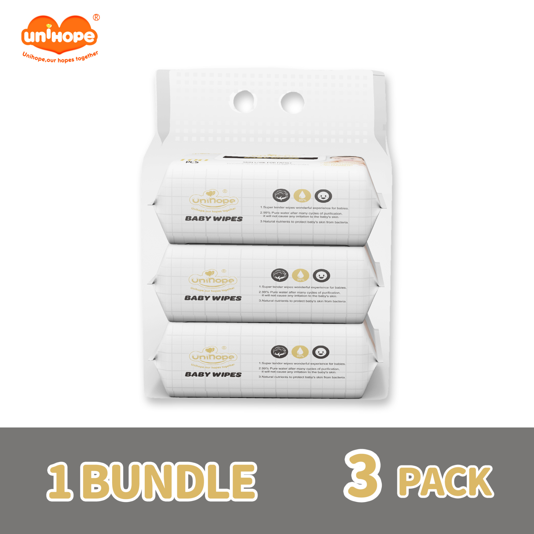 Unihope Natural Pro Super Premium Baby Water Wipes (100 Wipes x 3 Pack