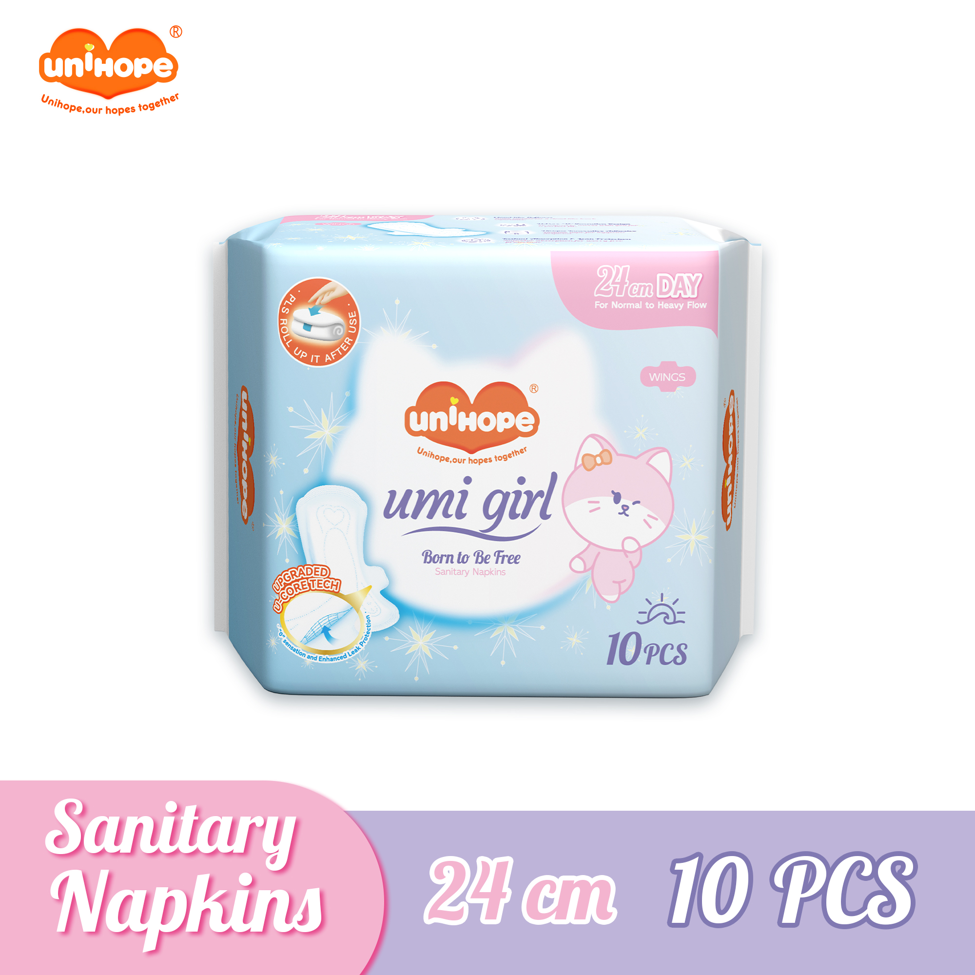 (240mm×10pcs) Unihope Umi Girl Sanitary Pad Liner Panty Liner Day and Night 24cm Pads