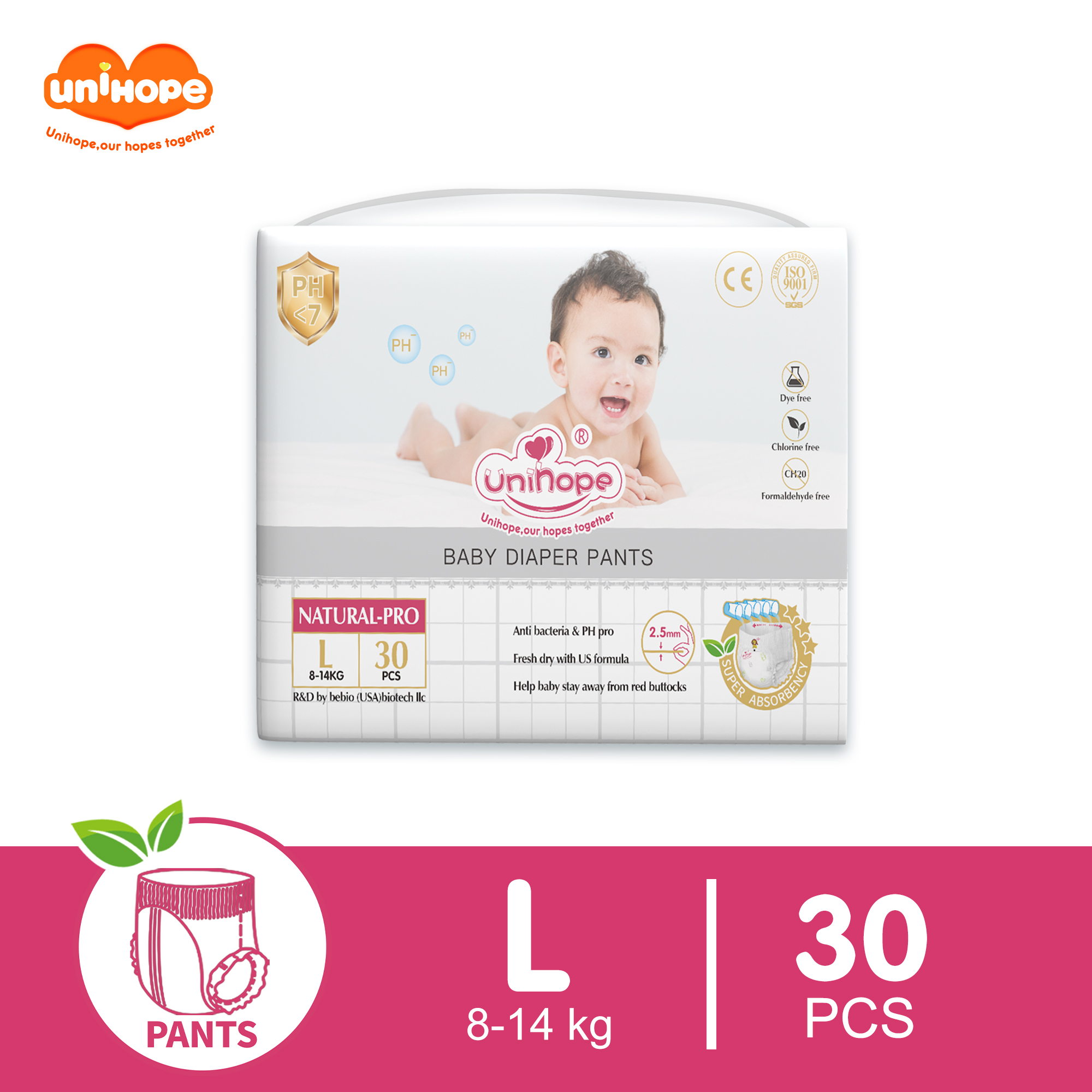 Unihope Natural Pro Baby Diapers Pants Ultra Thin Skin Friendly S/M/L/XL/XXL