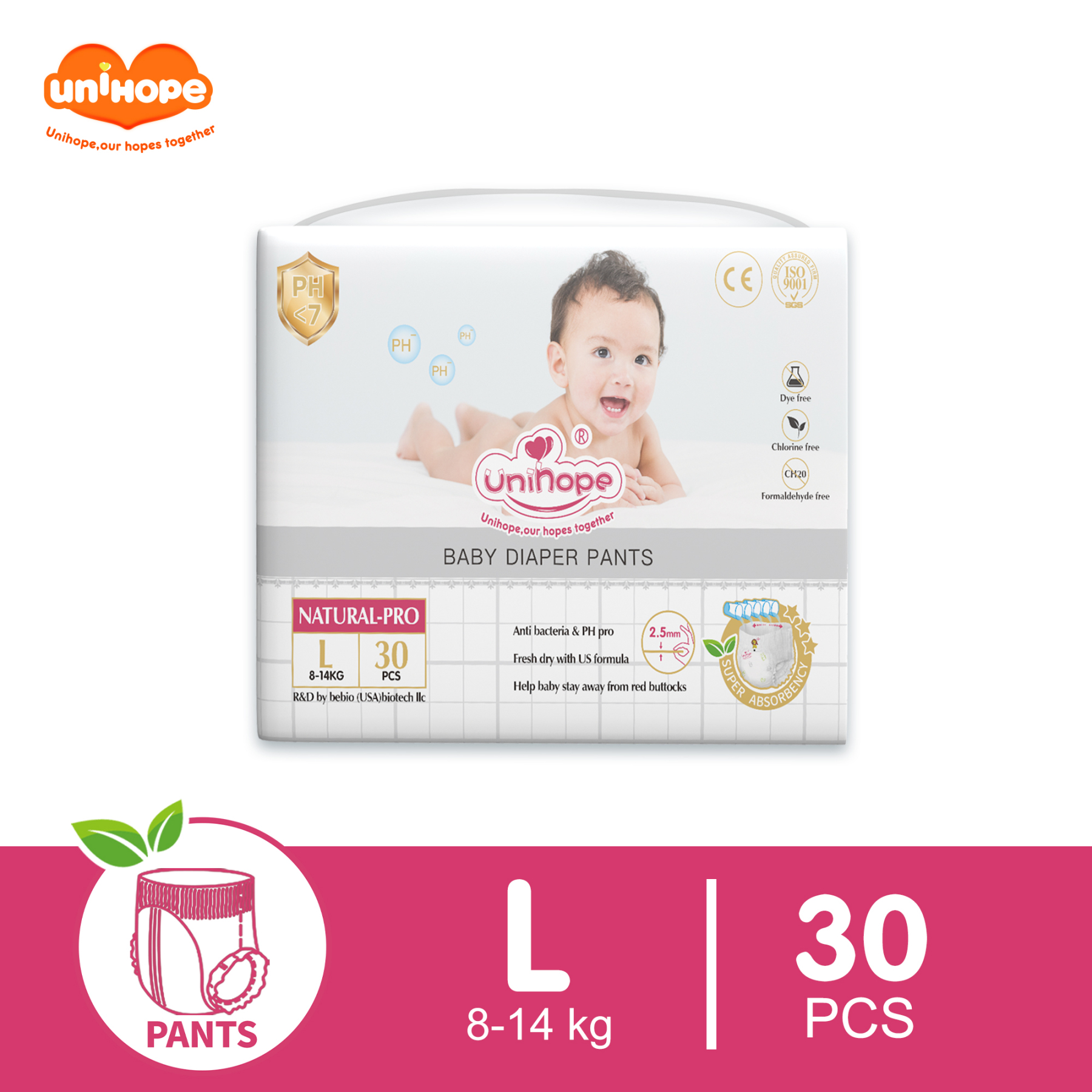 Unihope Natural Pro Baby Diapers Pants Ultra Thin Skin Friendly S/M/L/XL/XXL