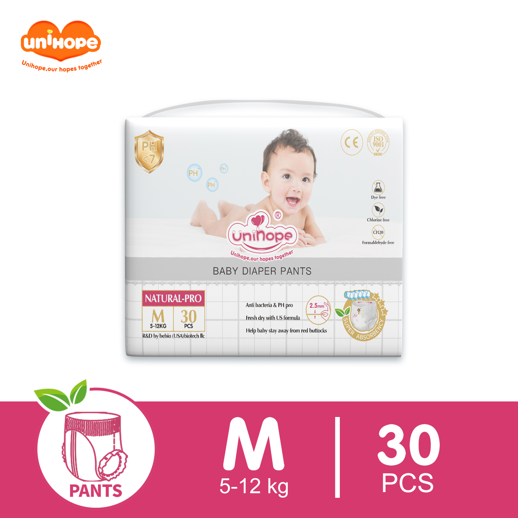 Unihope Natural Pro Baby Diapers Pants Ultra Thin Skin Friendly S/M/L/XL/XXL