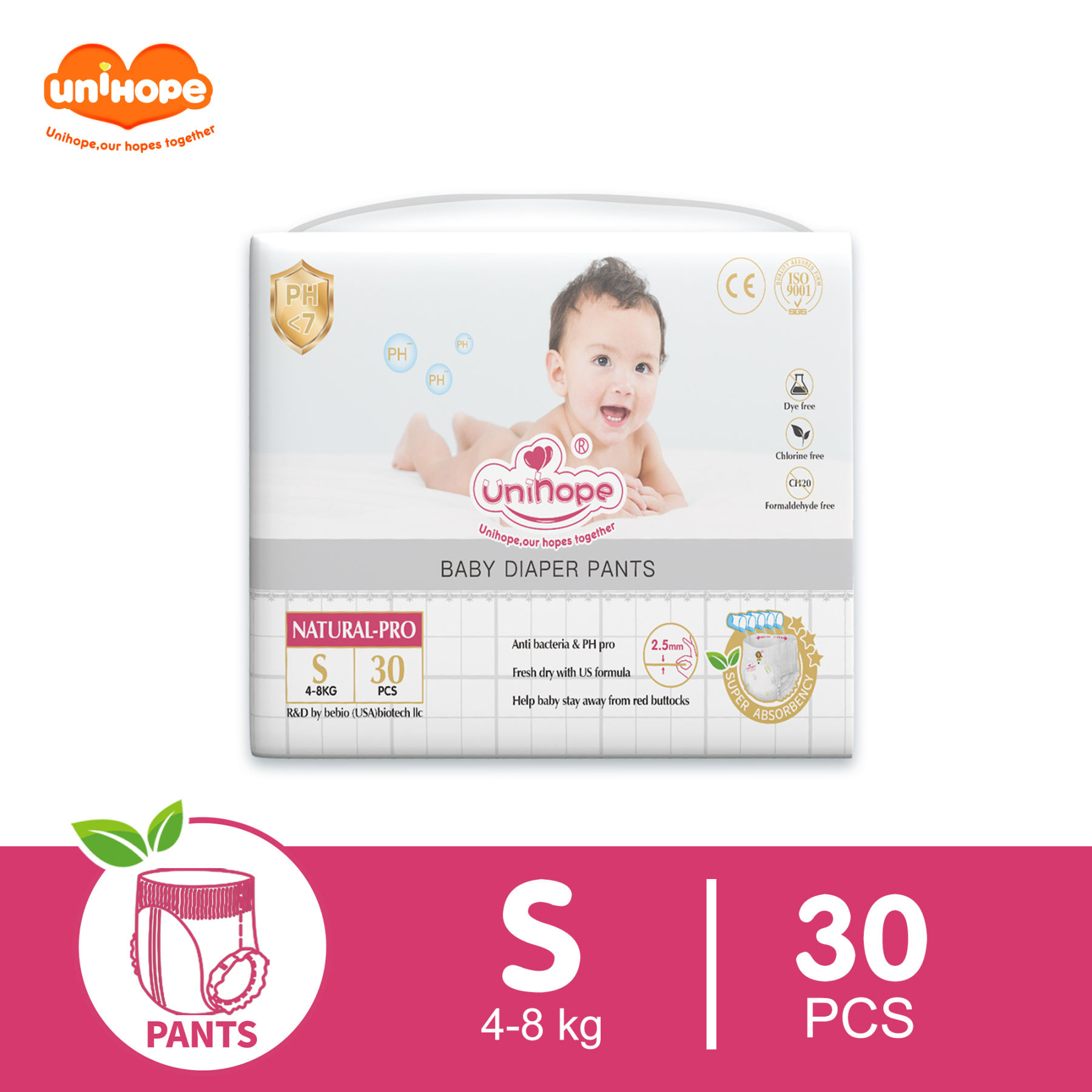 Unihope Natural Pro Baby Diapers Pants Ultra Thin Skin Friendly M (30 