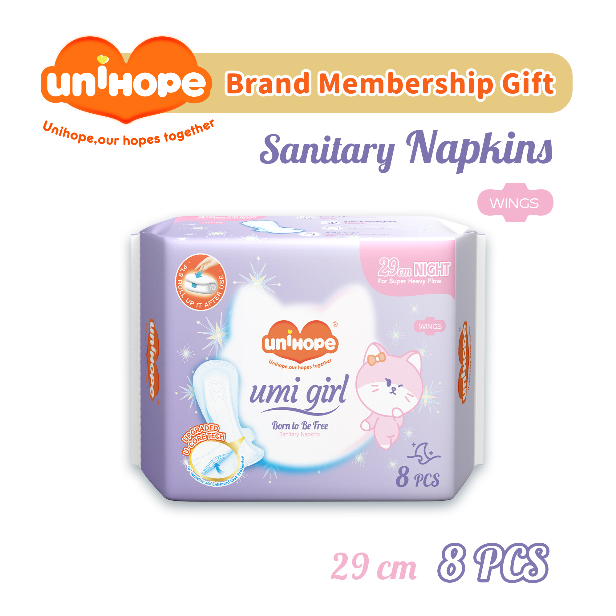 (290mm x 8pcs) Unihope Umi Girl Sanitary Pad Liner Panty Liner Day and Night 29cm Pads