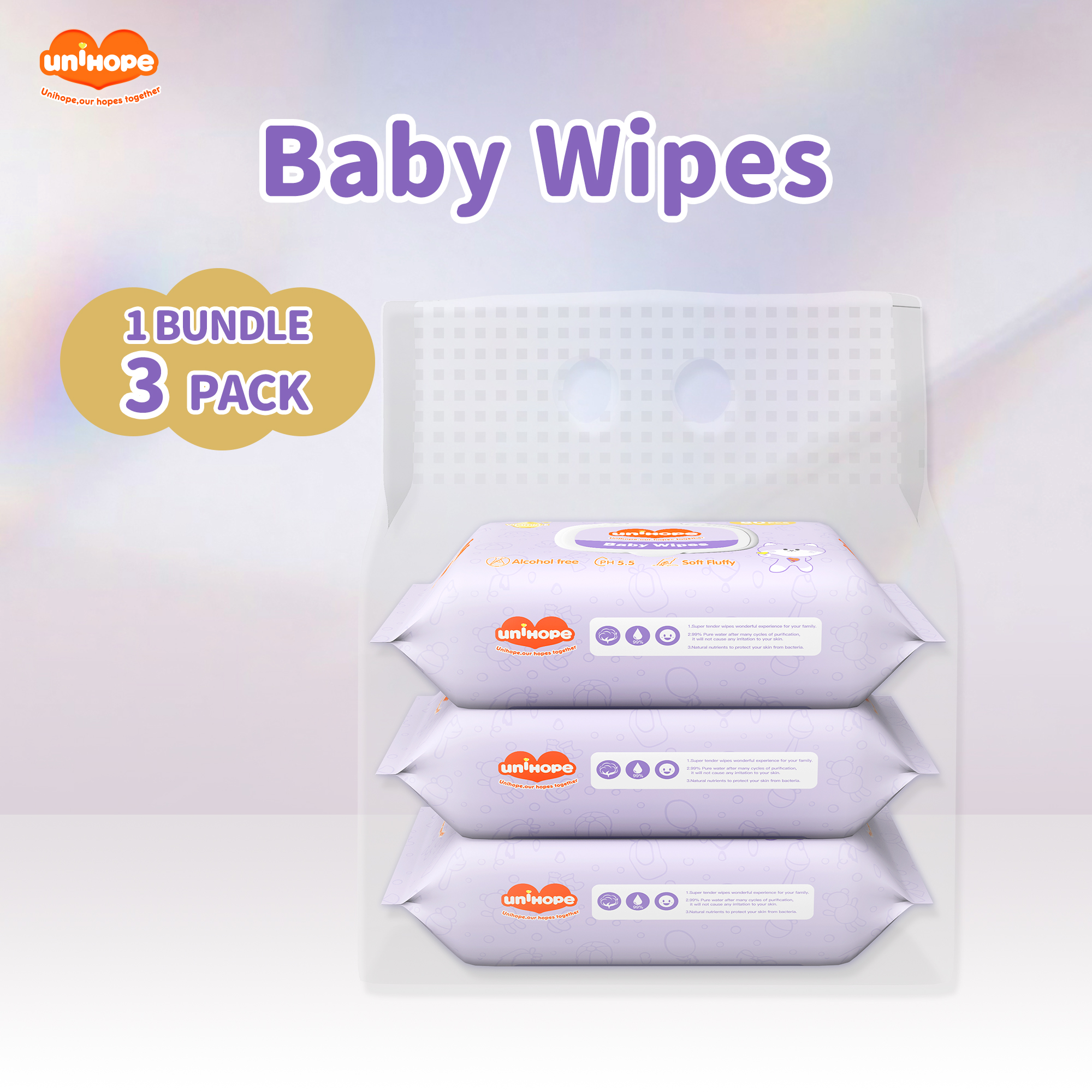 Unihope Fragrance Vitamin E Baby Wipes PH5.5 (3Packs=240 Pcs)