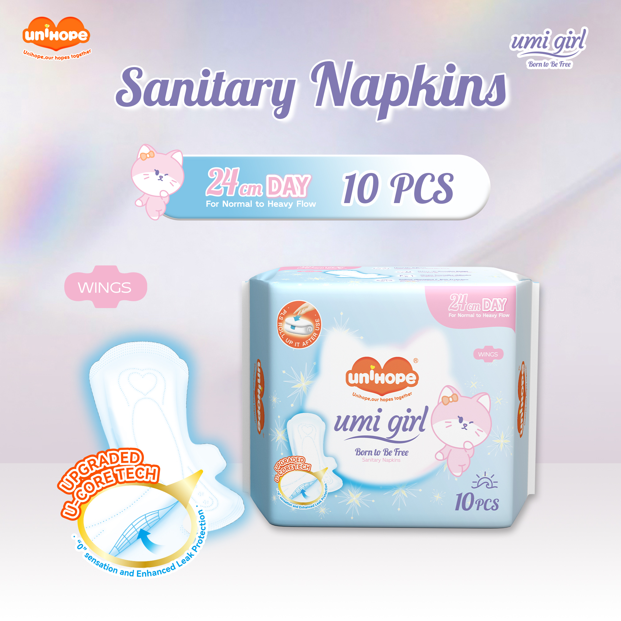 (240mm×10pcs) Unihope Umi Girl Sanitary Pad Liner Panty Liner Day and Night 24cm Pads