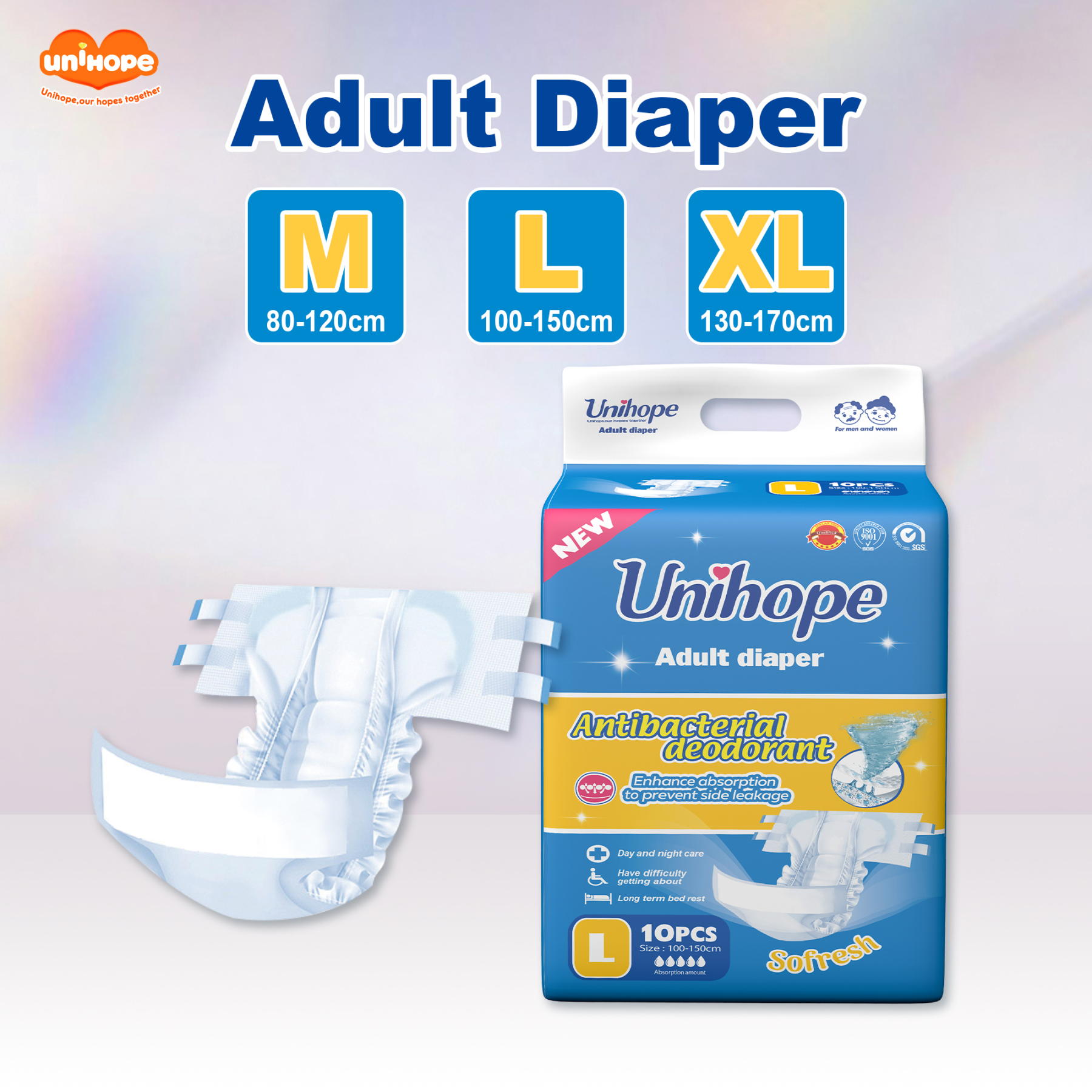 Unihope SAP Adult Diapers (Tape) - M/L/XL (10 Pcs )