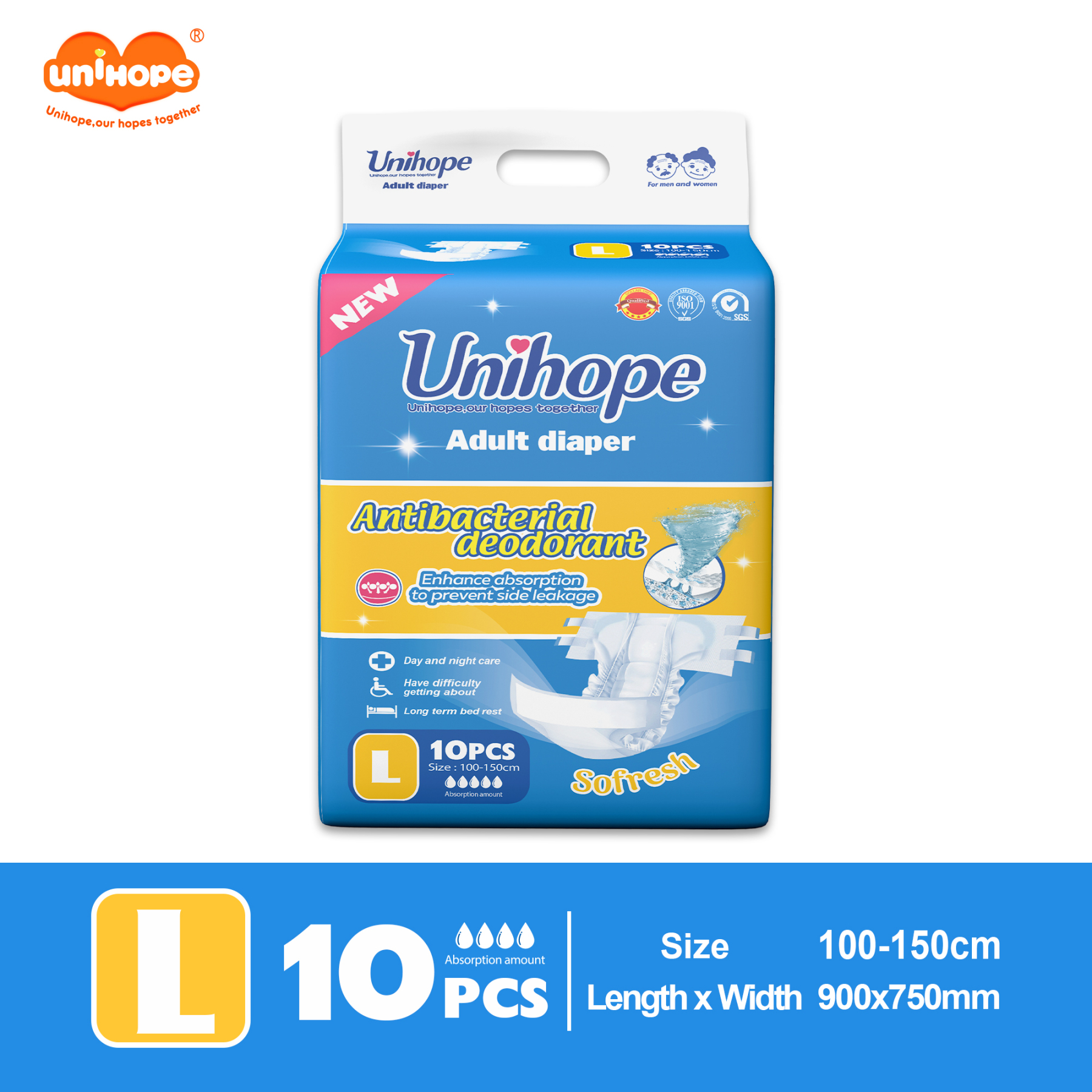 Unihope SAP Adult Diapers (Tape) - M/L/XL (10 Pcs )