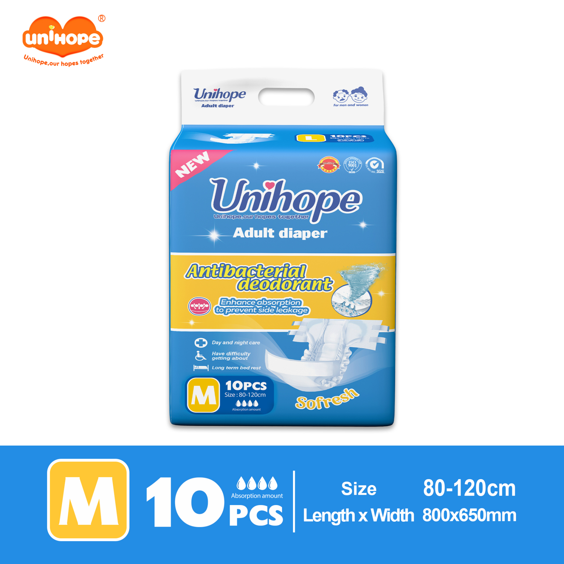 Unihope SAP Adult Diapers (Tape) - M/L/XL (10 Pcs )