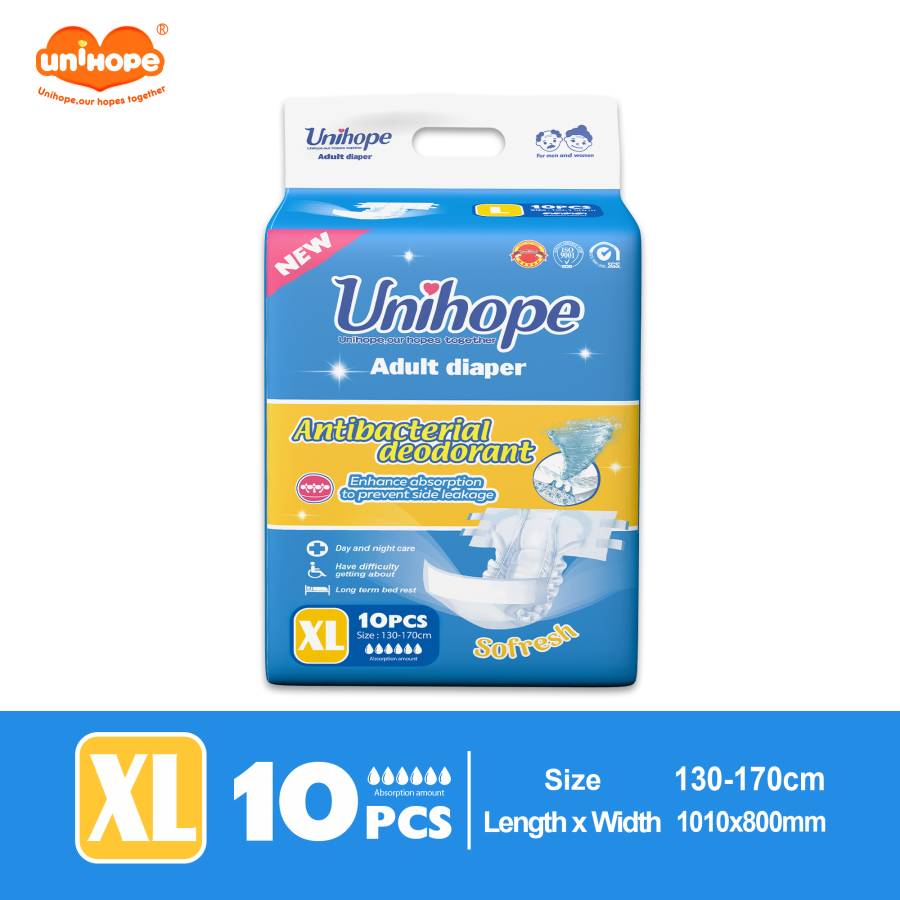 Unihope SAP Adult Diapers (Tape) - M/L/XL (10 Pcs )