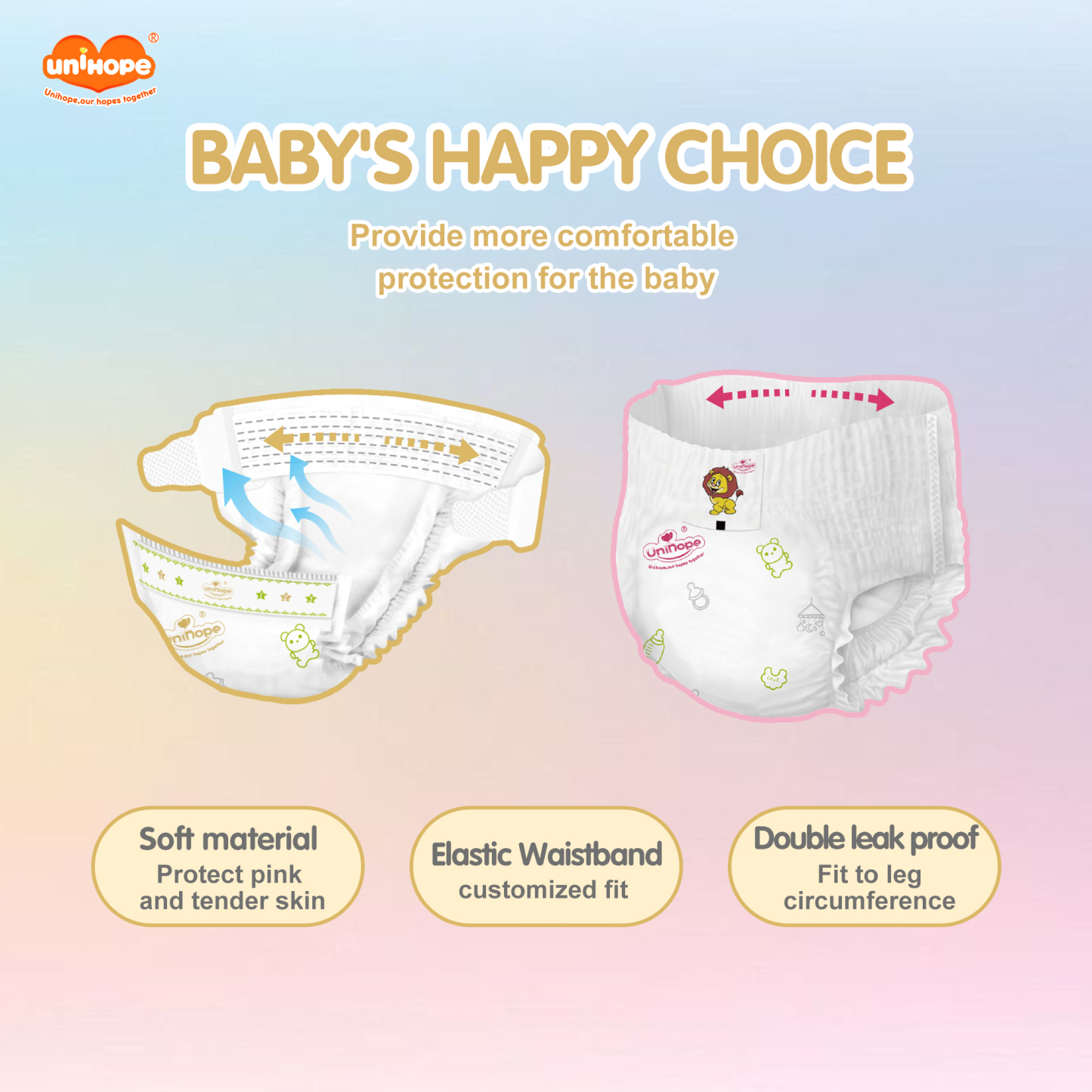 Unihope Natural Pro Baby Diapers Pants Ultra Thin Skin Friendly S/M/L/XL/XXL