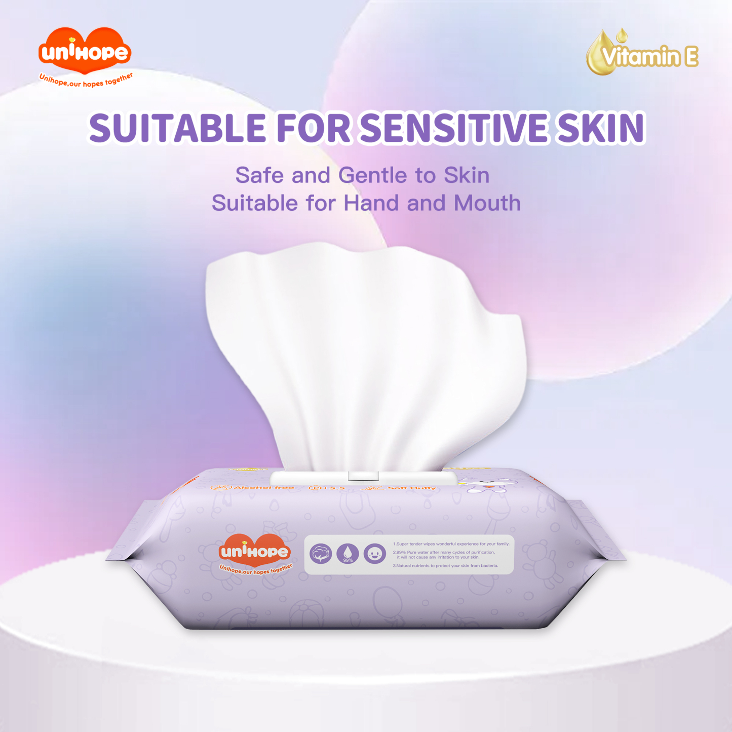 Unihope Fragrance Vitamin E Baby Wipes PH5.5 (3Packs=240 Pcs)