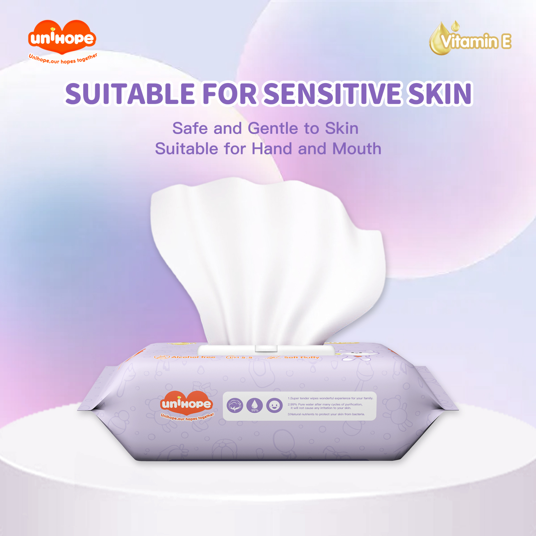 Unihope Fragrance Vitamin E Baby Wipes PH5.5 (3Packs=240 Pcs)