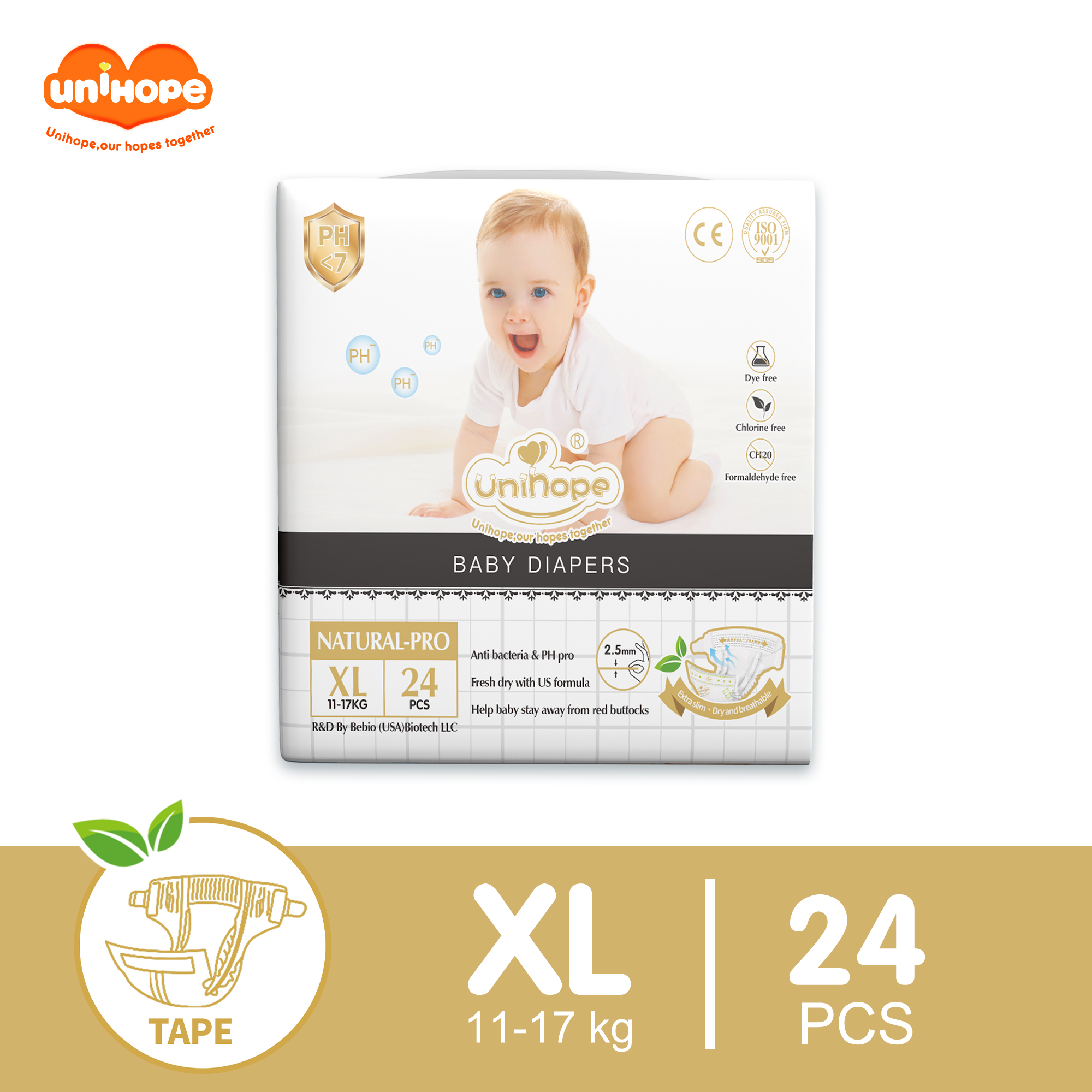 Unihope Natural Pro Super Premium Ultra Thin Tape Baby Diapers NB/S/M/L/XL