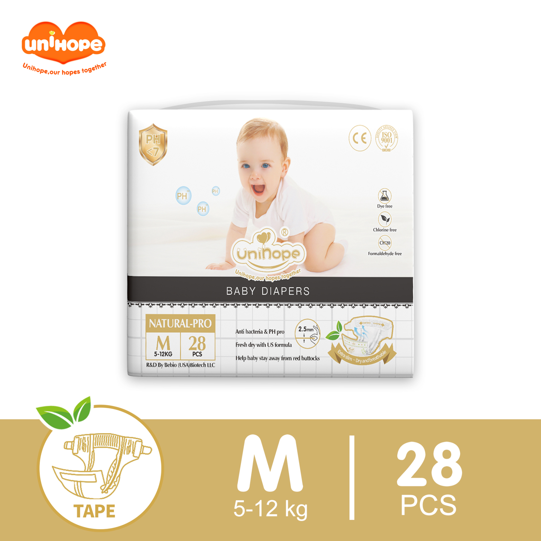 Unihope Natural Pro Super Premium Ultra Thin Tape Baby Diapers NB/S/M/L/XL