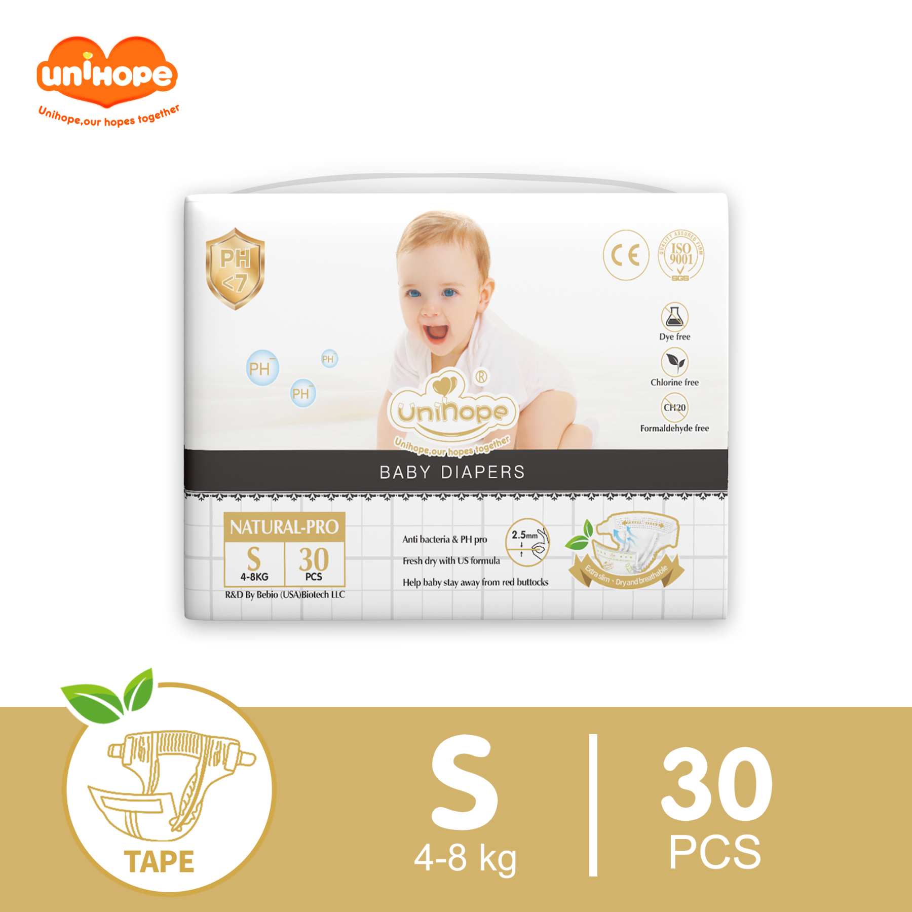 Unihope Natural Pro Super Premium Ultra Thin Tape Baby Diapers NB/S/M/L/XL