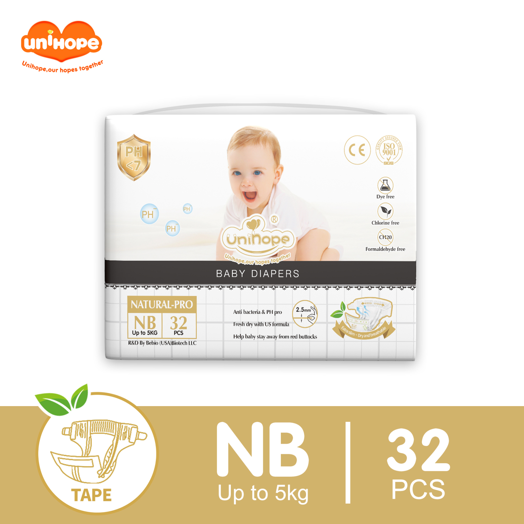 Unihope Natural Pro Super Premium Ultra Thin Tape Baby Diapers NB/S/M/