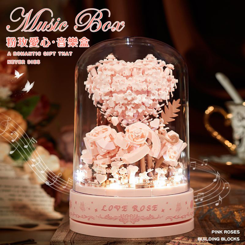 樂高積木花玫瑰永生花束音樂盒
