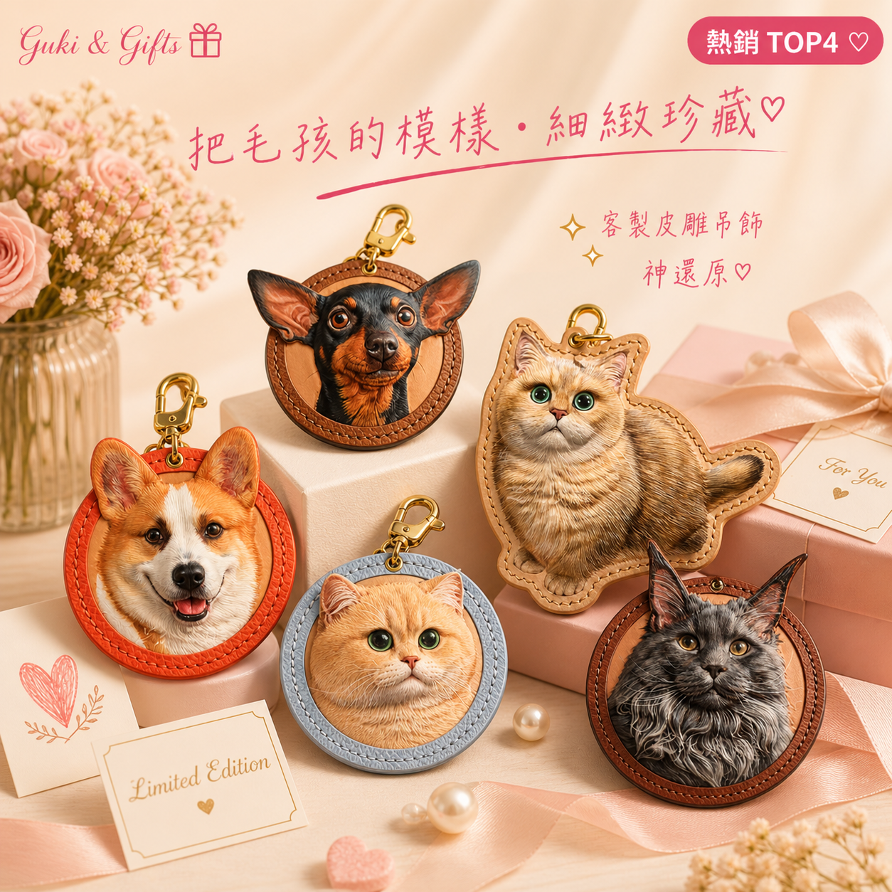 把毛孩 · 雕進皮革裡 ♡ 手工寵物皮革吊牌