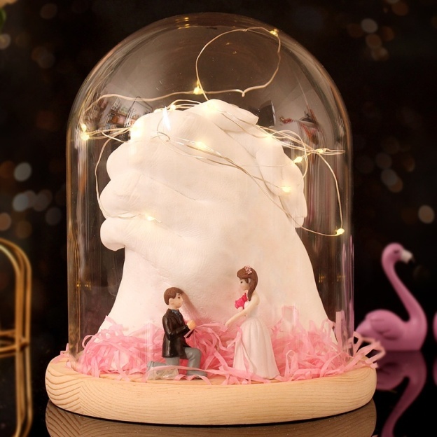 情侶手膜石膏粉紅情人禮物—手模型diy製作